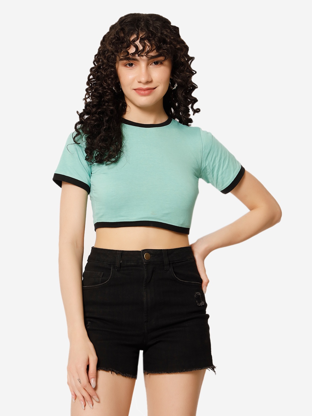 

XOXO Design Cotton Round Neck Crop Top, Sea green