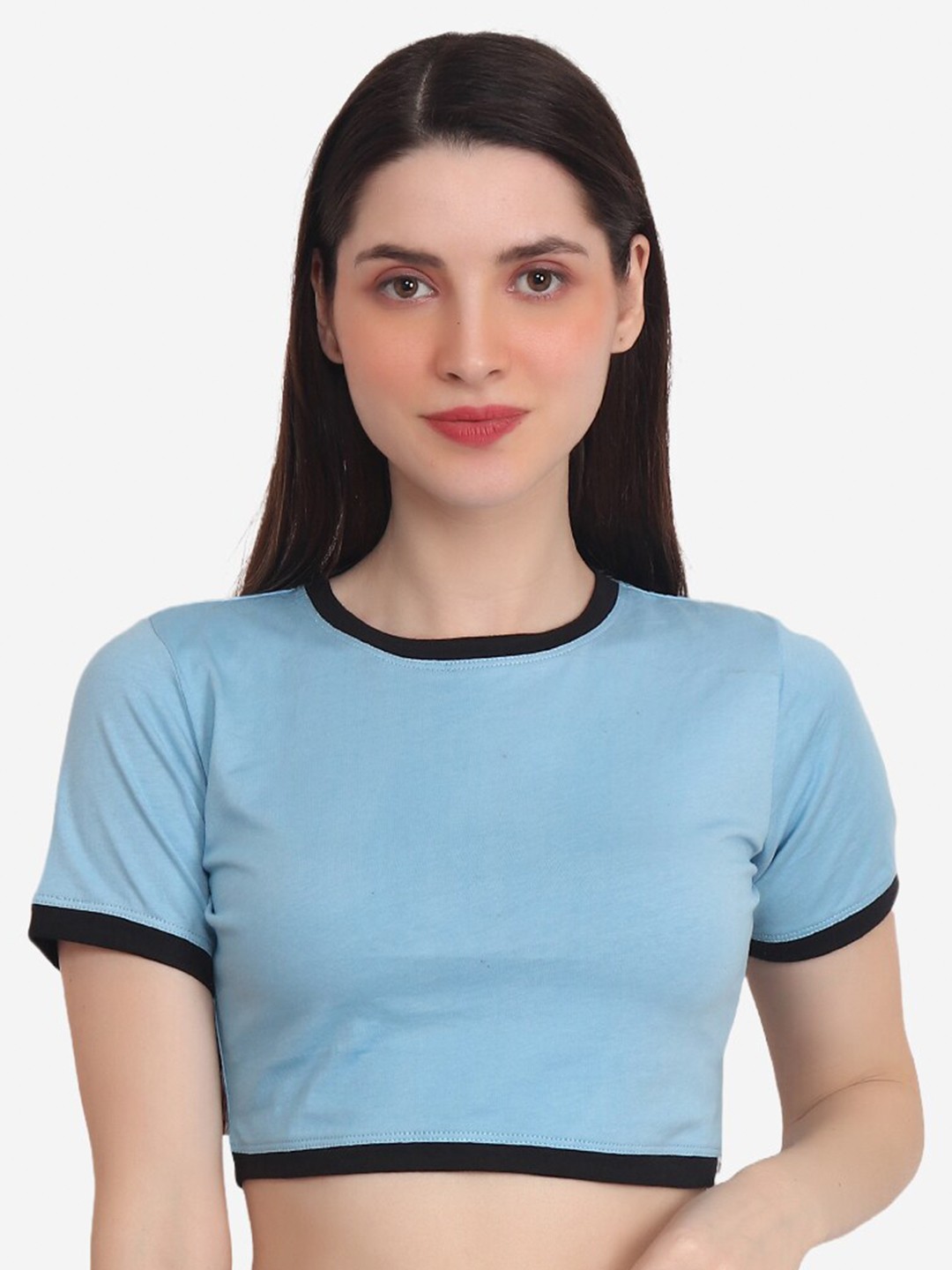 

XOXO Design Crop Cotton Top, Blue
