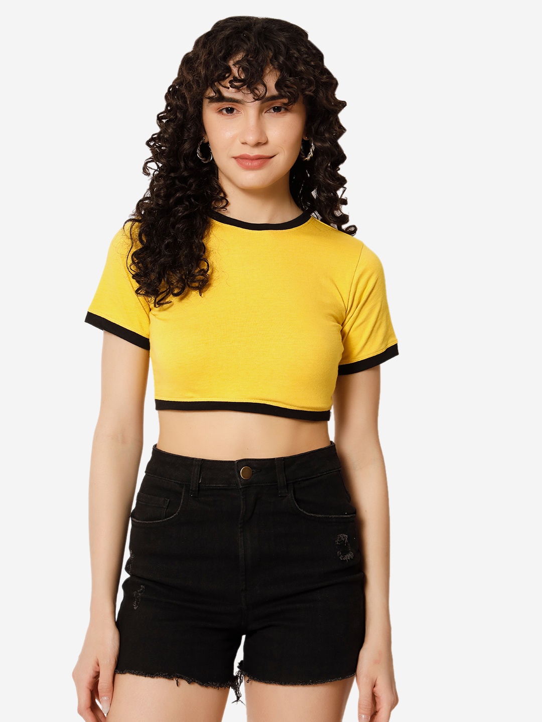 

XOXO Design Regular Fit Knitted Cotton Crop Top, Yellow