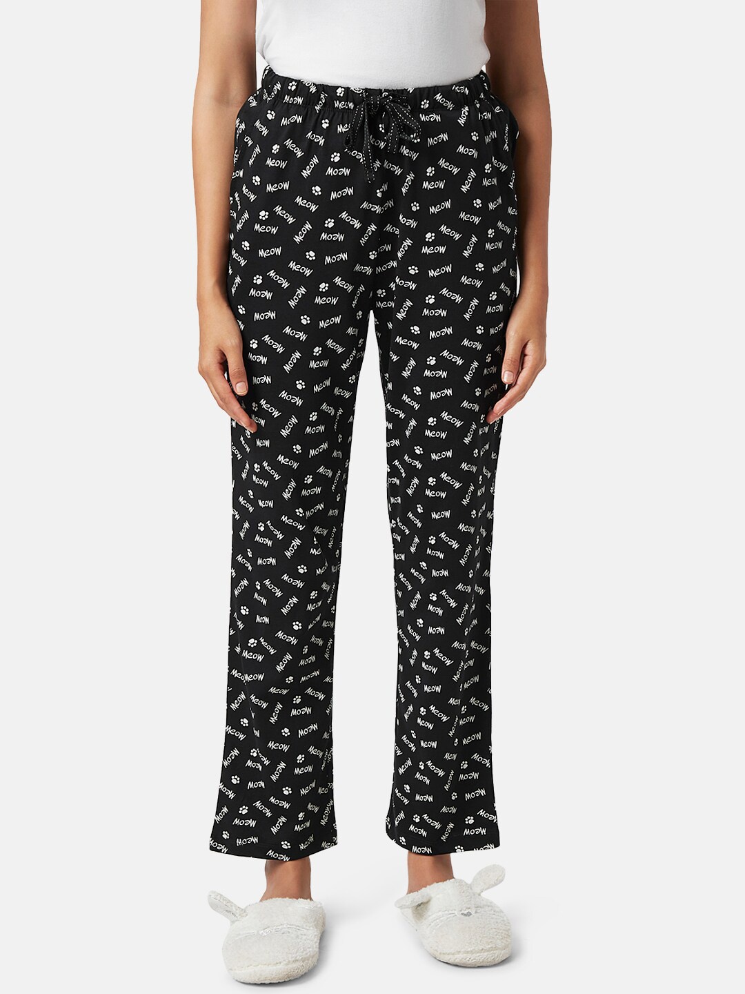 

Dreamz by Pantaloons Women Printed Straight Lounge Pants, Black