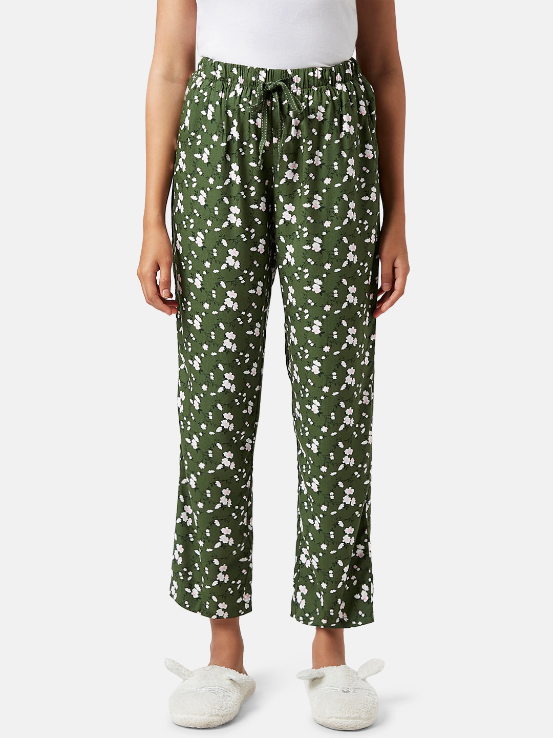 

Dreamz by Pantaloons Women Printed Straight Lounge Pants, Olive