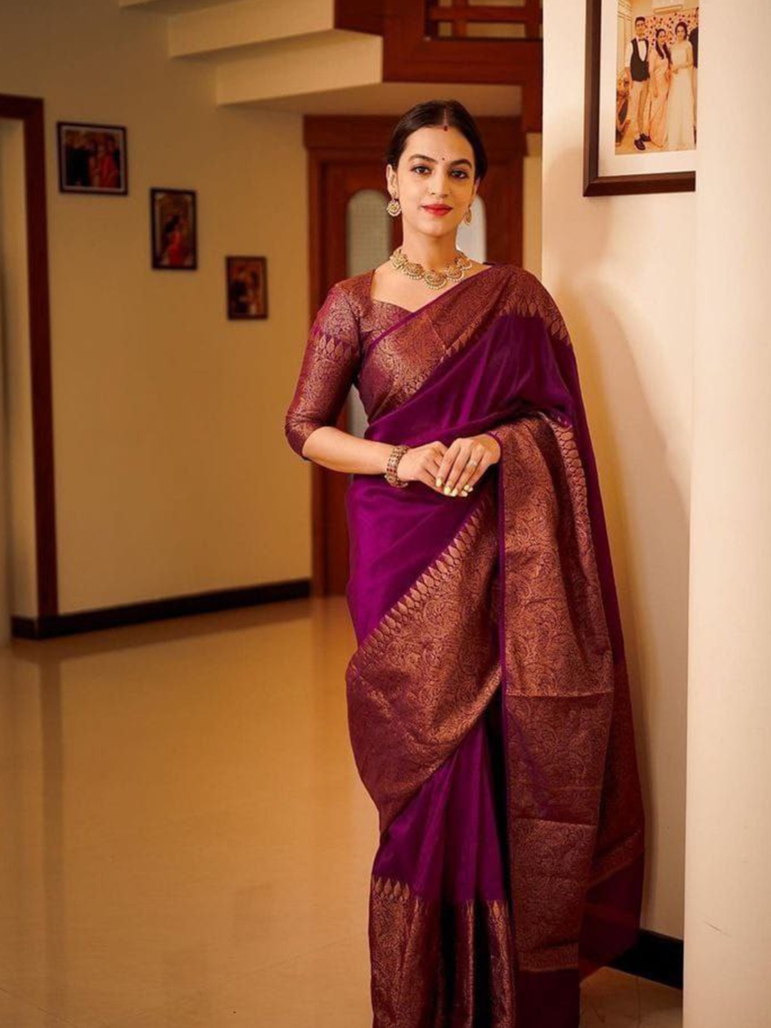 

Wuxi Woven Design Border Pure Silk Kanjeevaram Saree, Purple