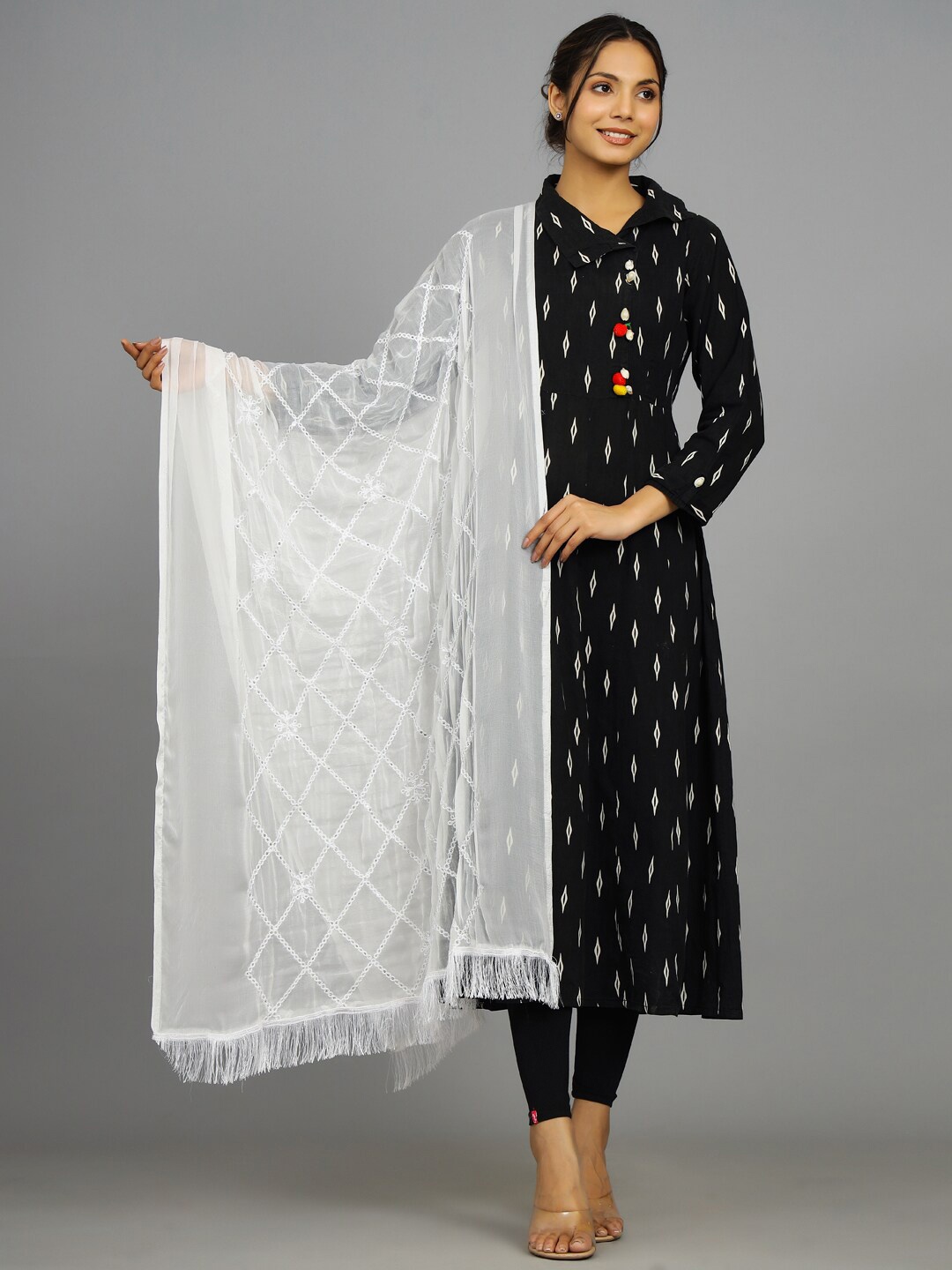 

HANDICRAFT PALACE Embroidered Chiffon Dupatta, White