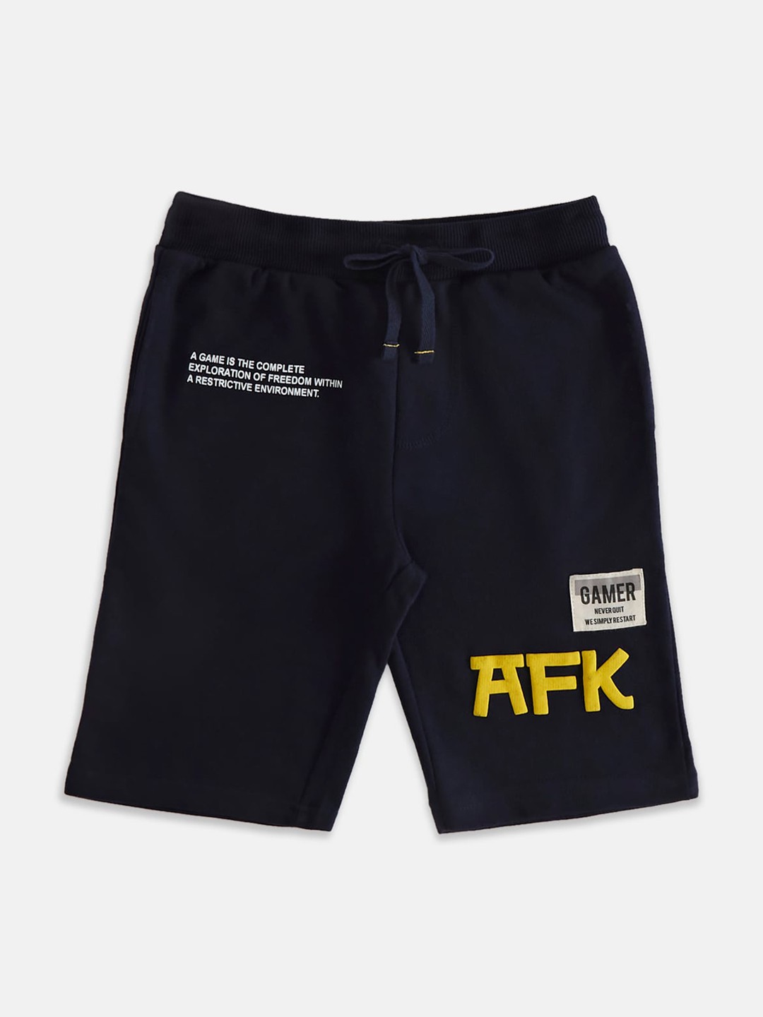 

Pantaloons Junior Boys Typography Printed Cotton Shorts, Navy blue