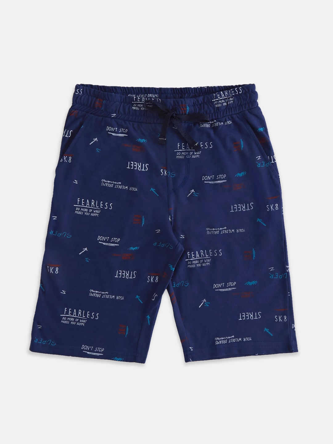 

Pantaloons Junior Boys Printed Cotton Shorts, Navy blue