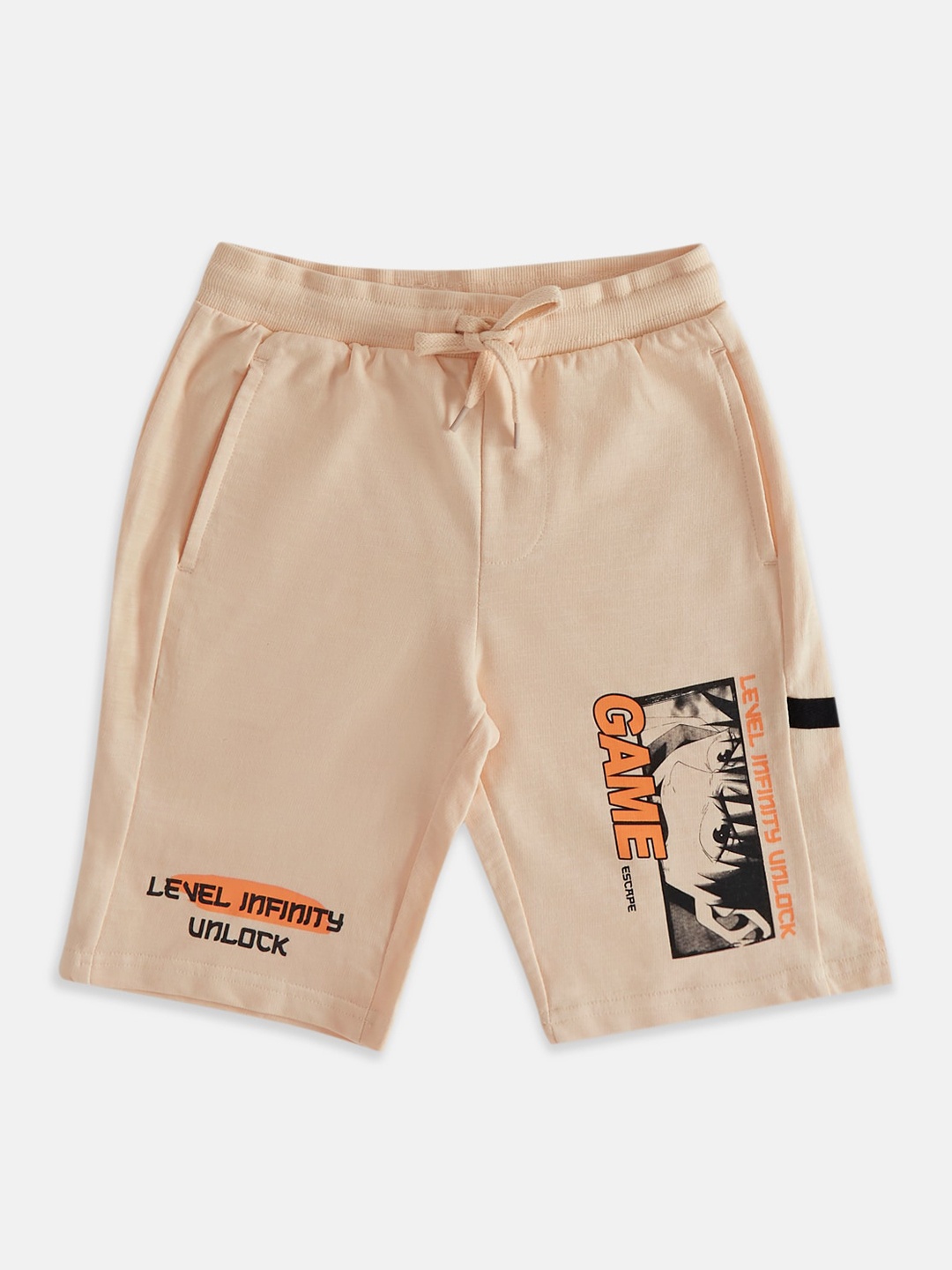 Pantaloons Junior Boys Typography Printed Cotton Shorts, Beige