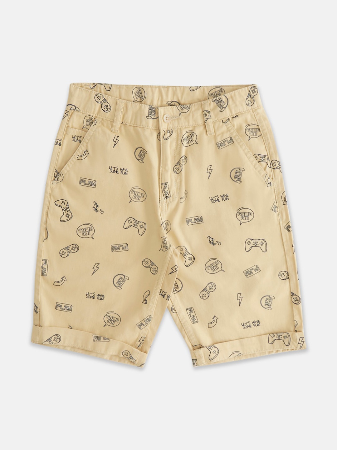 

Pantaloons Junior Boys Conversational Printed Cotton Shorts, Beige