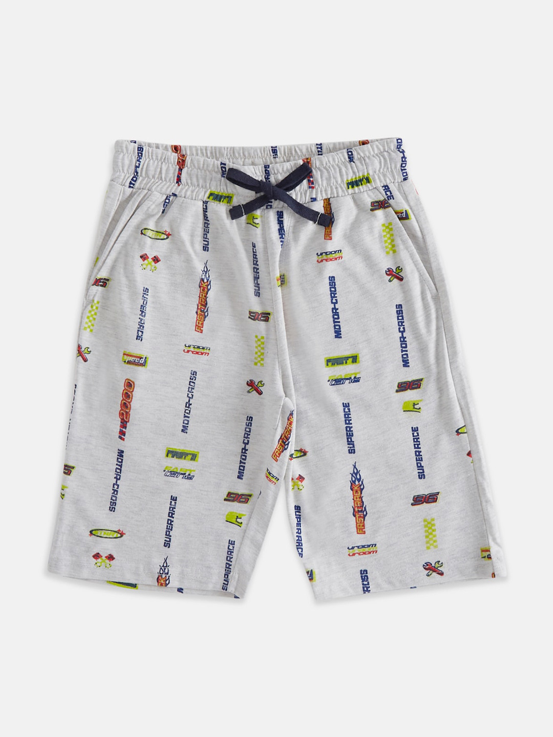 

Pantaloons Junior Boys Typography Printed Cotton Shorts, Grey melange