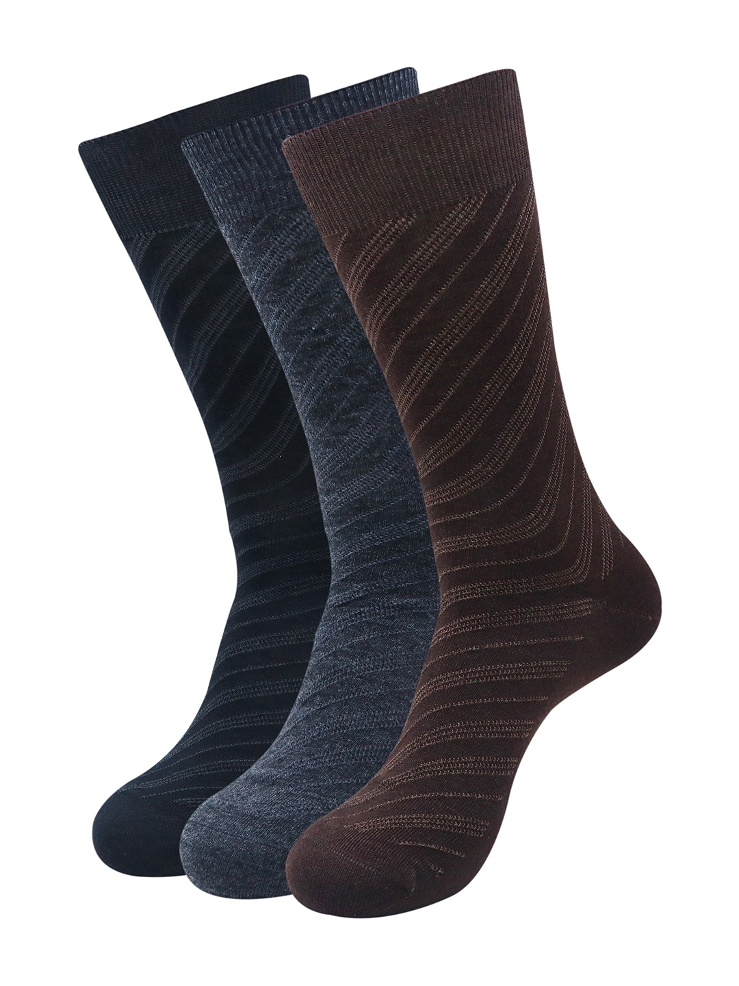 

Balenzia Men Pack Of 3 Patterned Wool Calf-Length Socks, Black