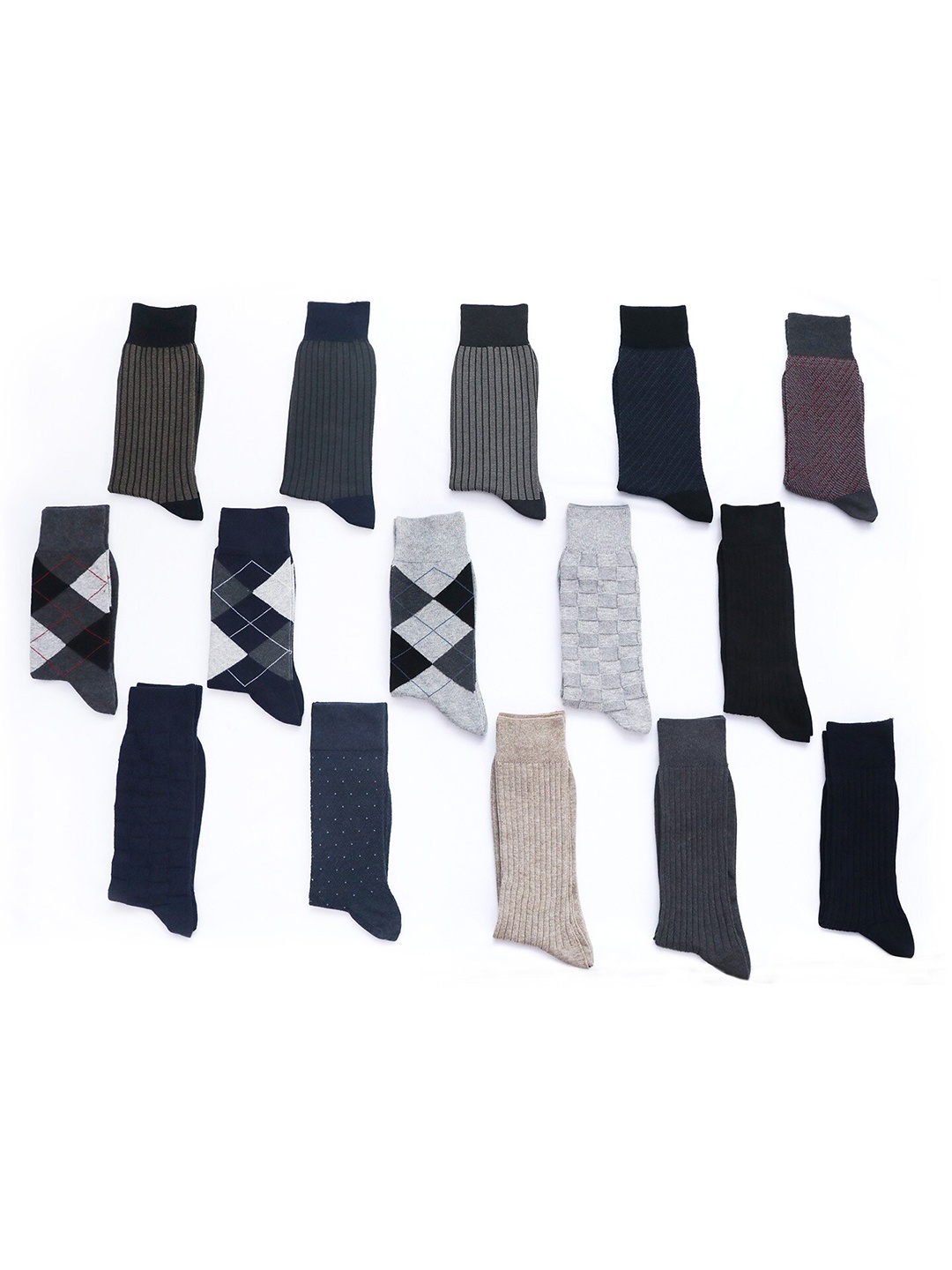 

Balenzia Men Pack Of 15 Patterned Calf-Length Socks, Grey
