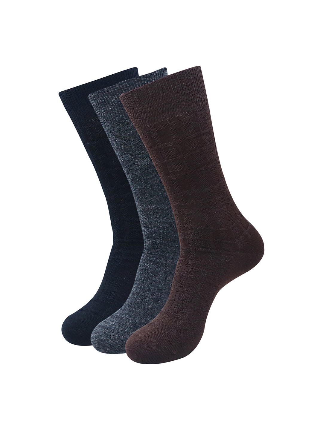 

Balenzia Men 3 Pcs Patterned Wool Calf-Length Socks, Black