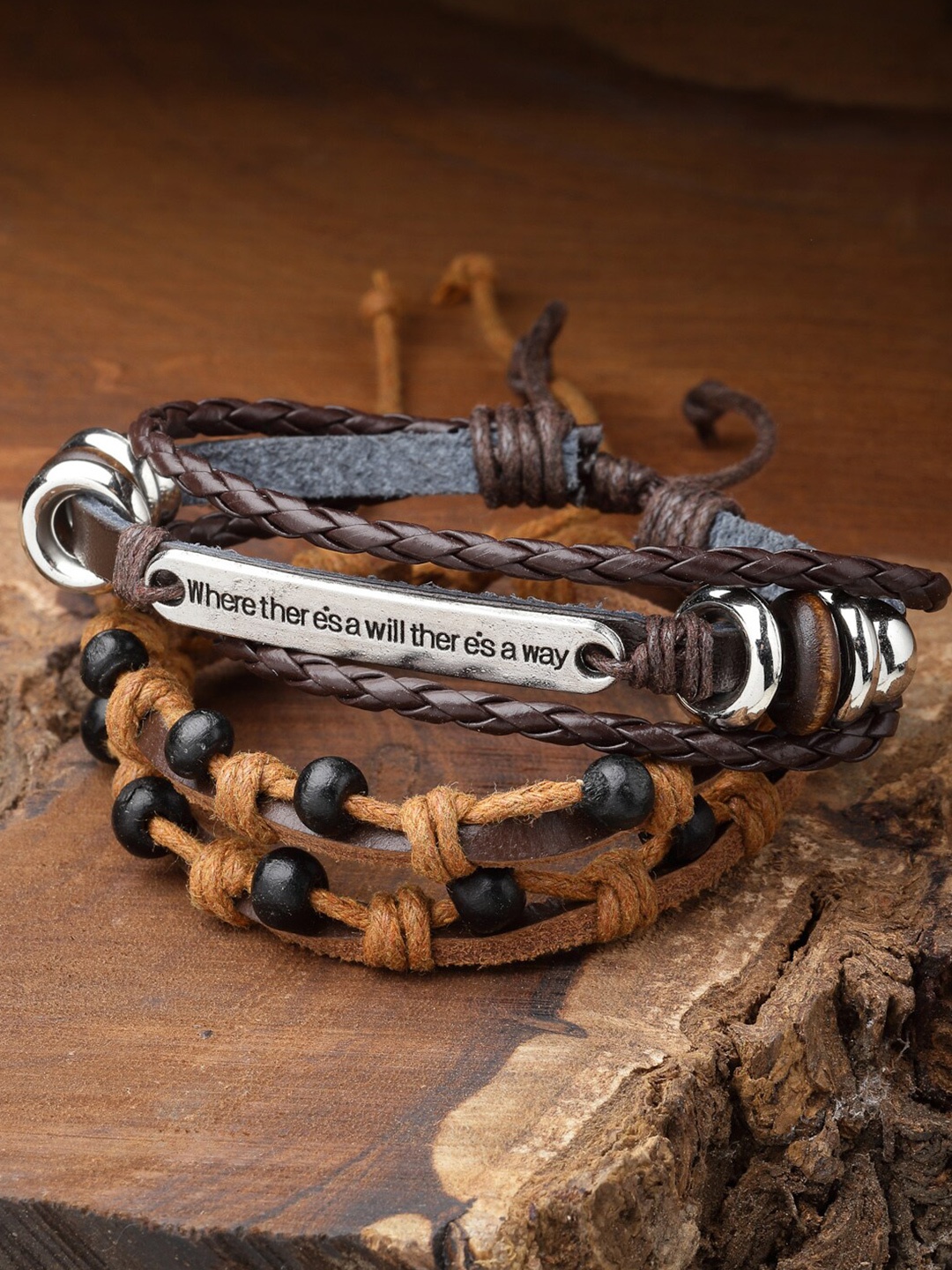 

VOGUE PANASH 2Pcs Multistrand Wraparound Bracelet, Brown