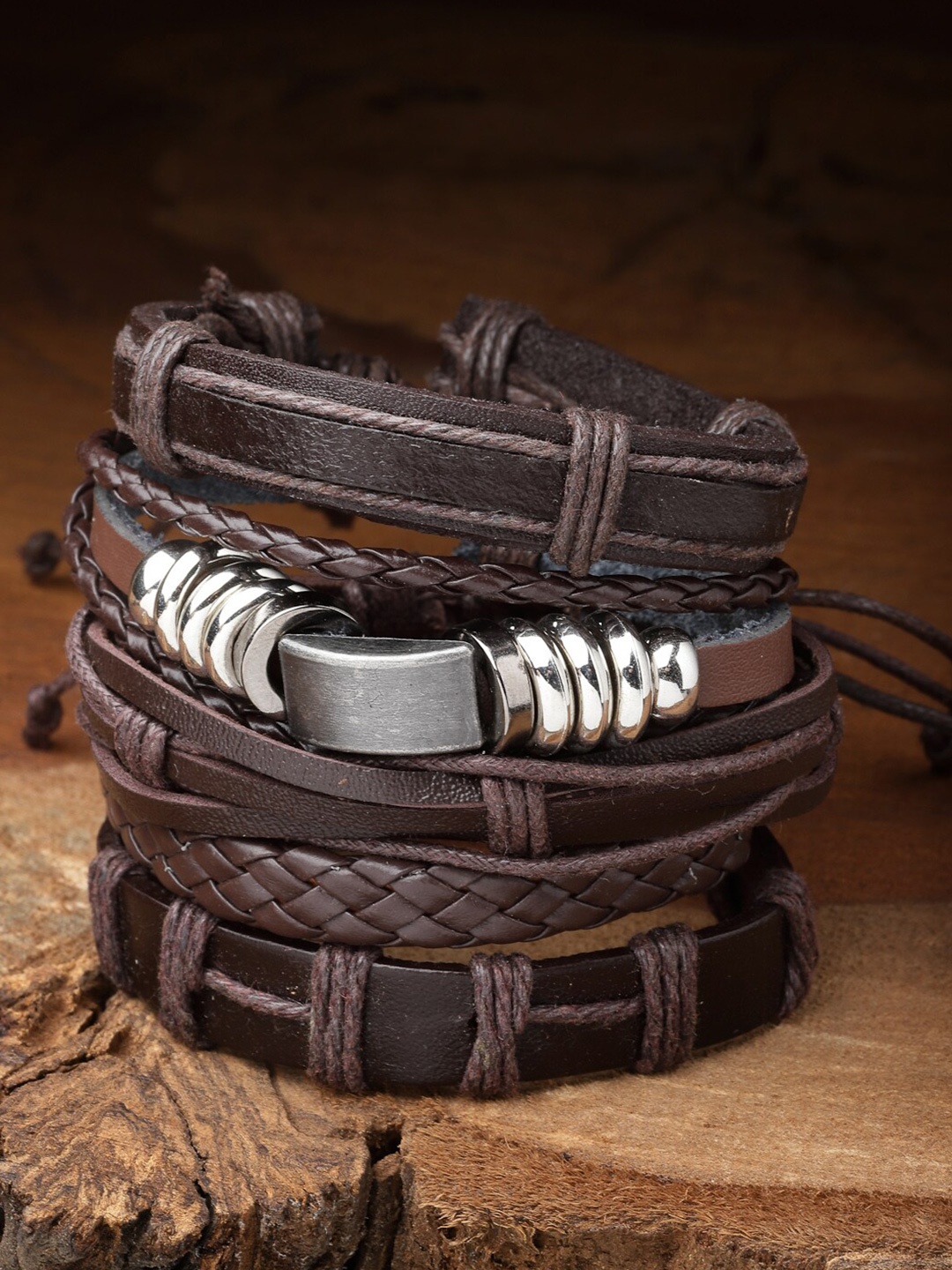 

VOGUE PANASH Set of 5 Brown Leather Wraparound Bracelet
