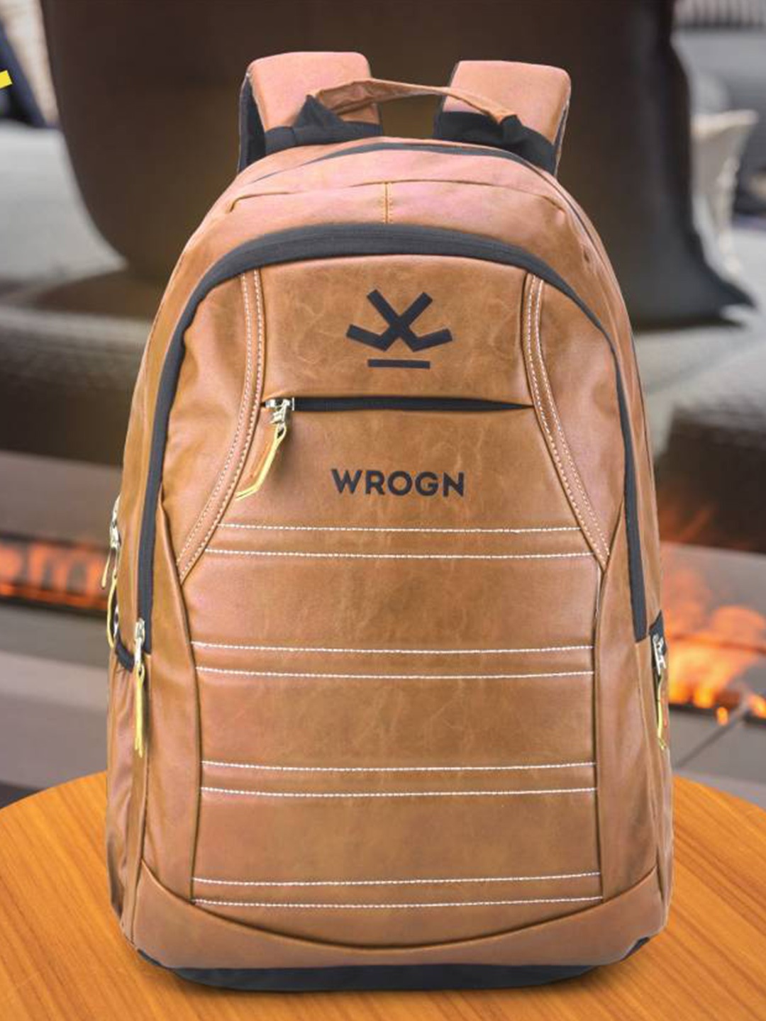 

WROGN Ergonomic Water Resistant Backpack with Reflective Strip & Rain Cover, Tan