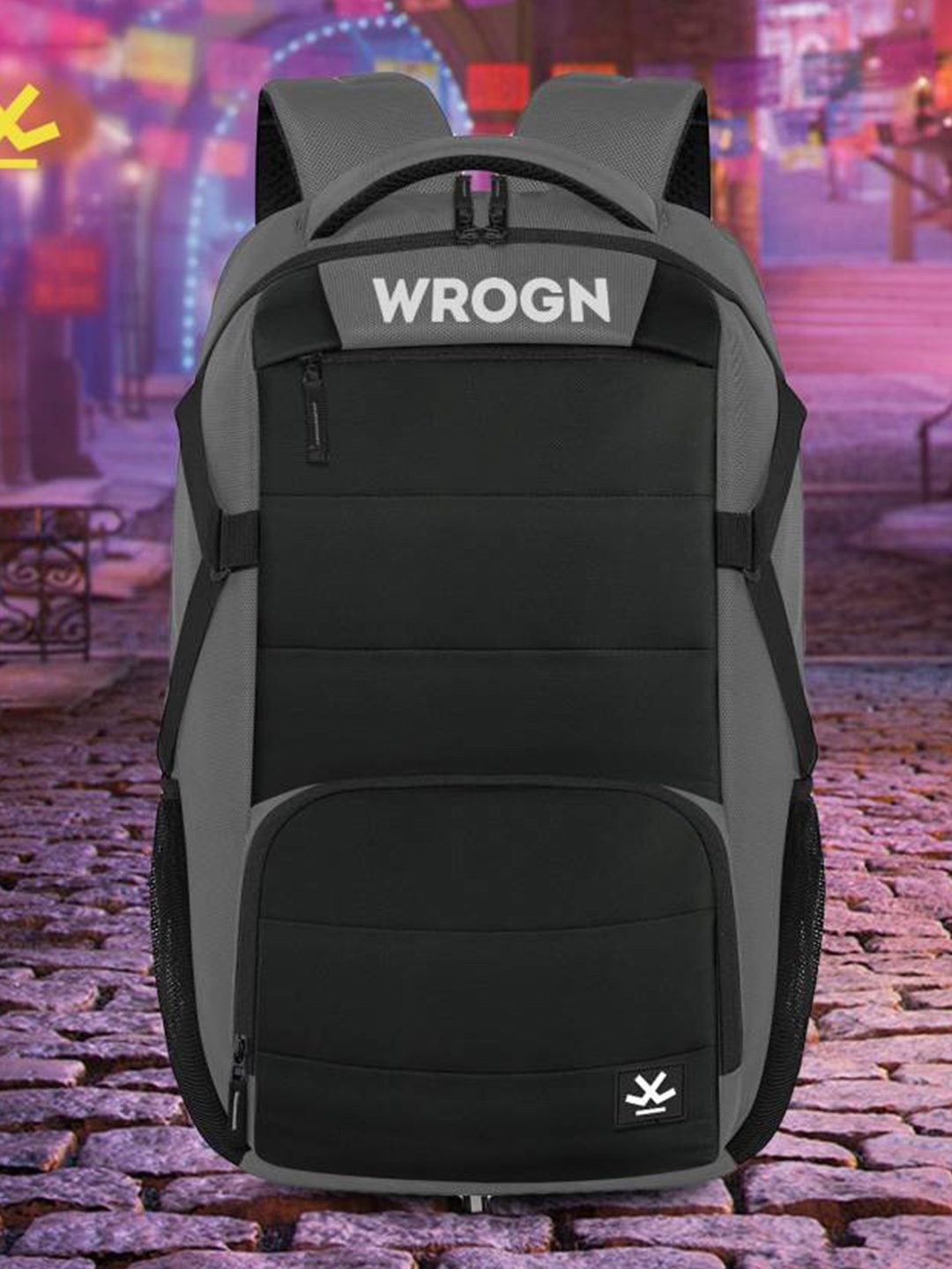 

WROGN RADOME Ergonomic Water Resistant Backpack with Reflective Strip & Rain Cover, Grey