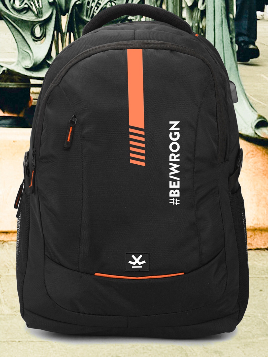 

WROGN Printed USB Charging Port Large Backpack with Rain Cover, Black