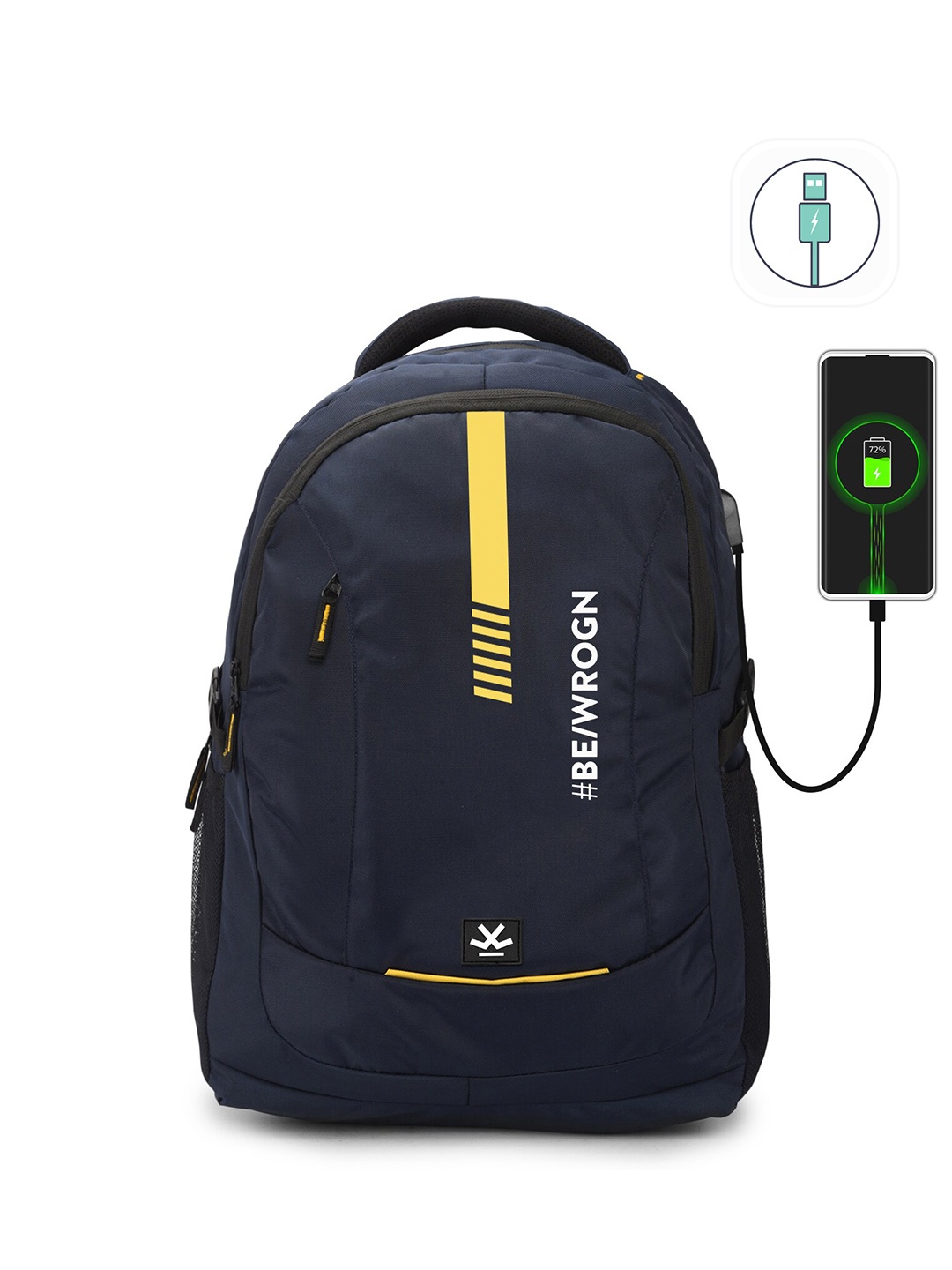 

WROGN Printed USB Charging Port Large Backpack with Rain Cover, Navy blue