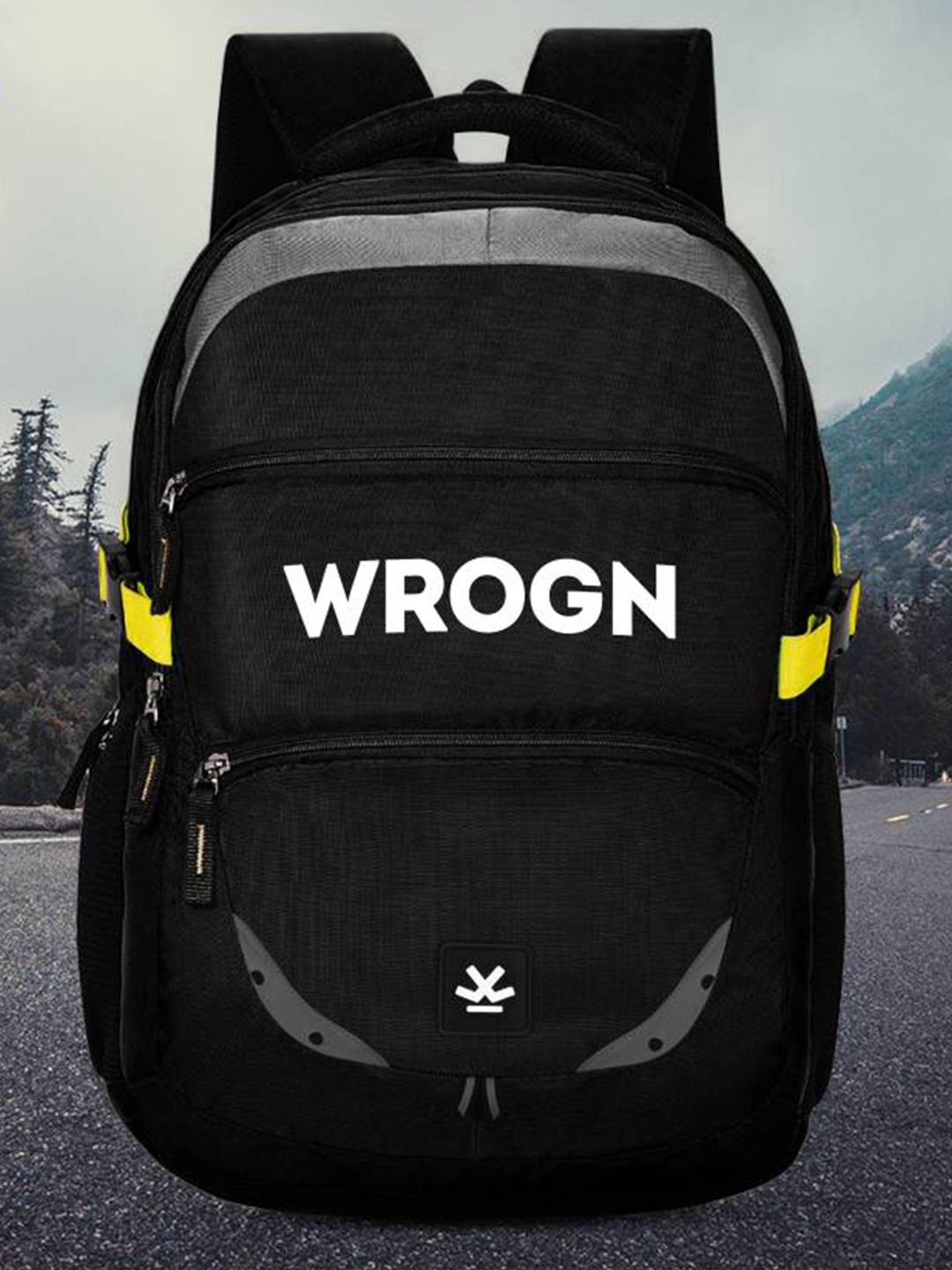 

WROGN Printed Reflective Strip Water Proof Large Backpack with Rain Cover, Black