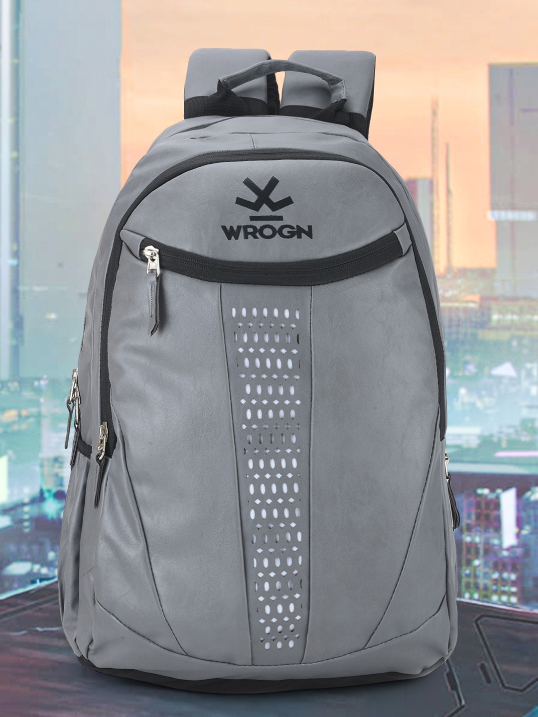 

WROGN Reflective Strip Water Proof Large Backpack with Rain Cover, Grey