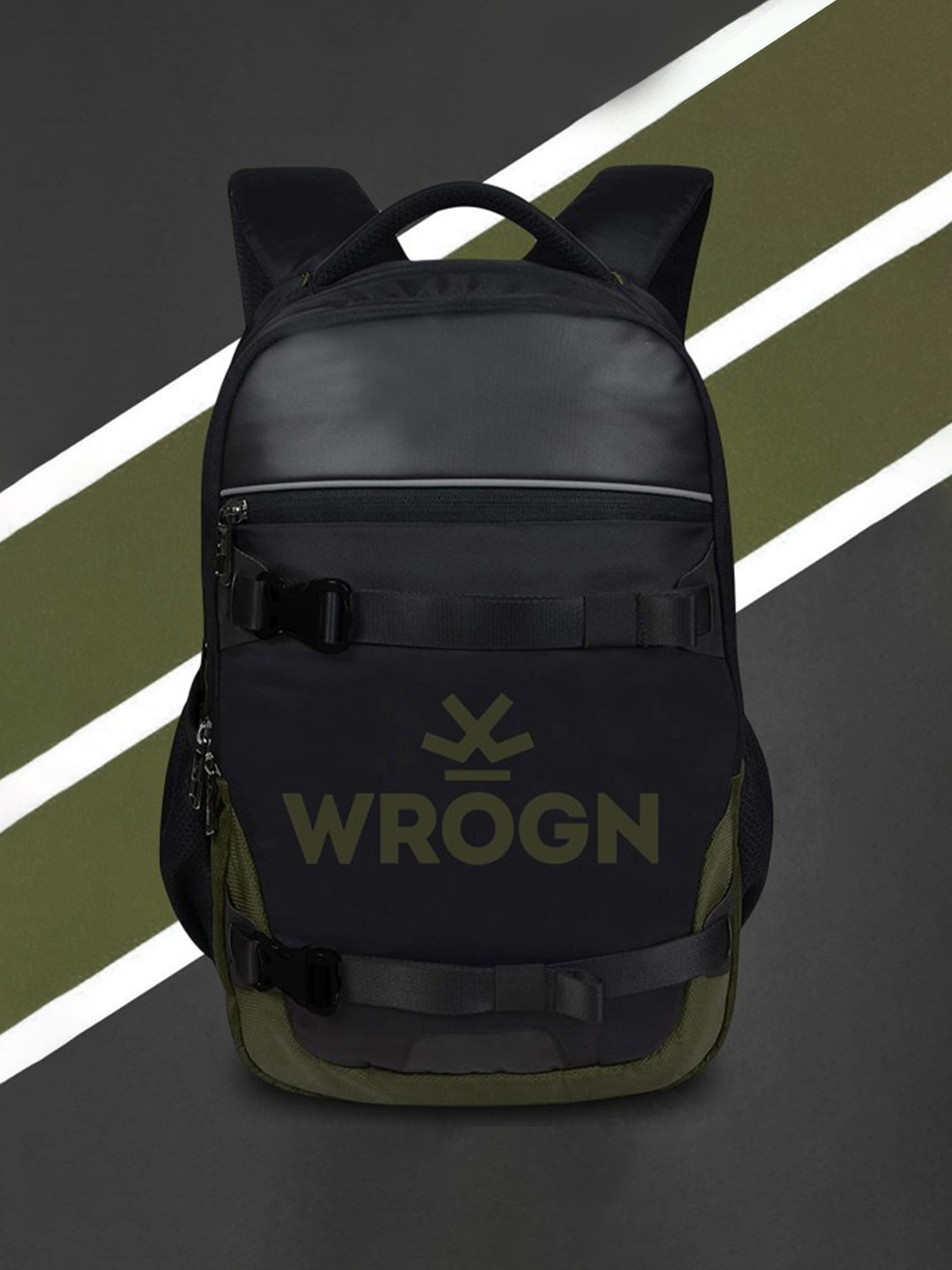 

WROGN Brand Logo Laptop Backpack with Reflective Strip, Olive