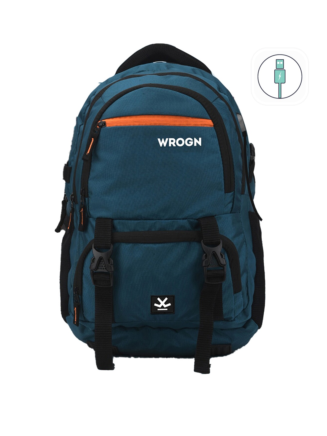 

WROGN Printed USB Charging Port Reflective Strip Large Backpack with Rain Cover, Teal