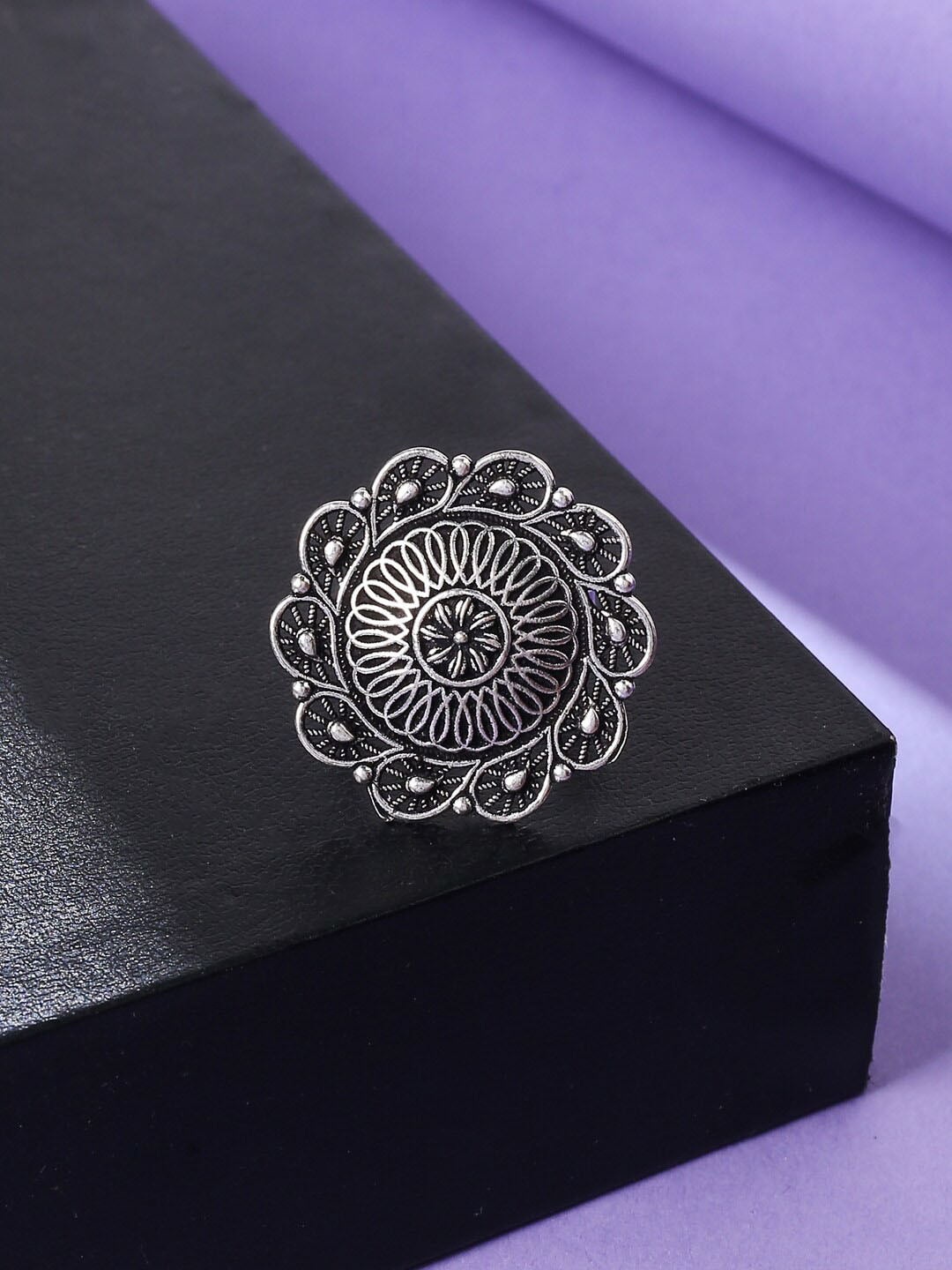 

VIRAASI Silver-Plated Oxidised Adjustable Finger Ring
