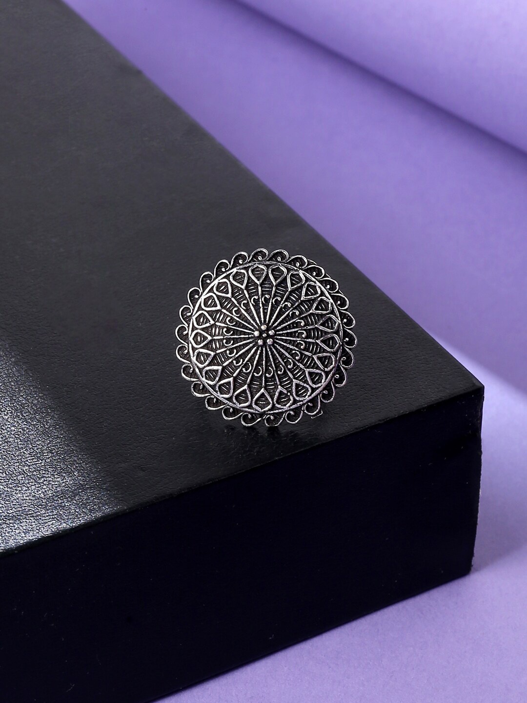 

VIRAASI Silver-Plated Oxidised Adjustable Finger Ring