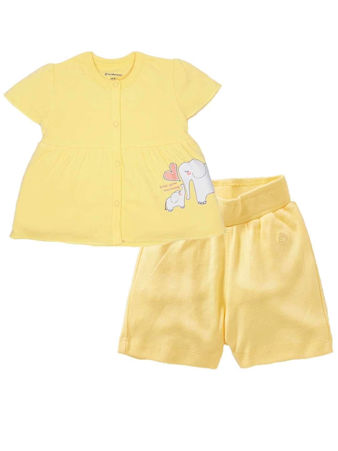 

My Milestones Infant Girls Pure Cotton Round Neck Top with Shorts Clothing Set, Yellow