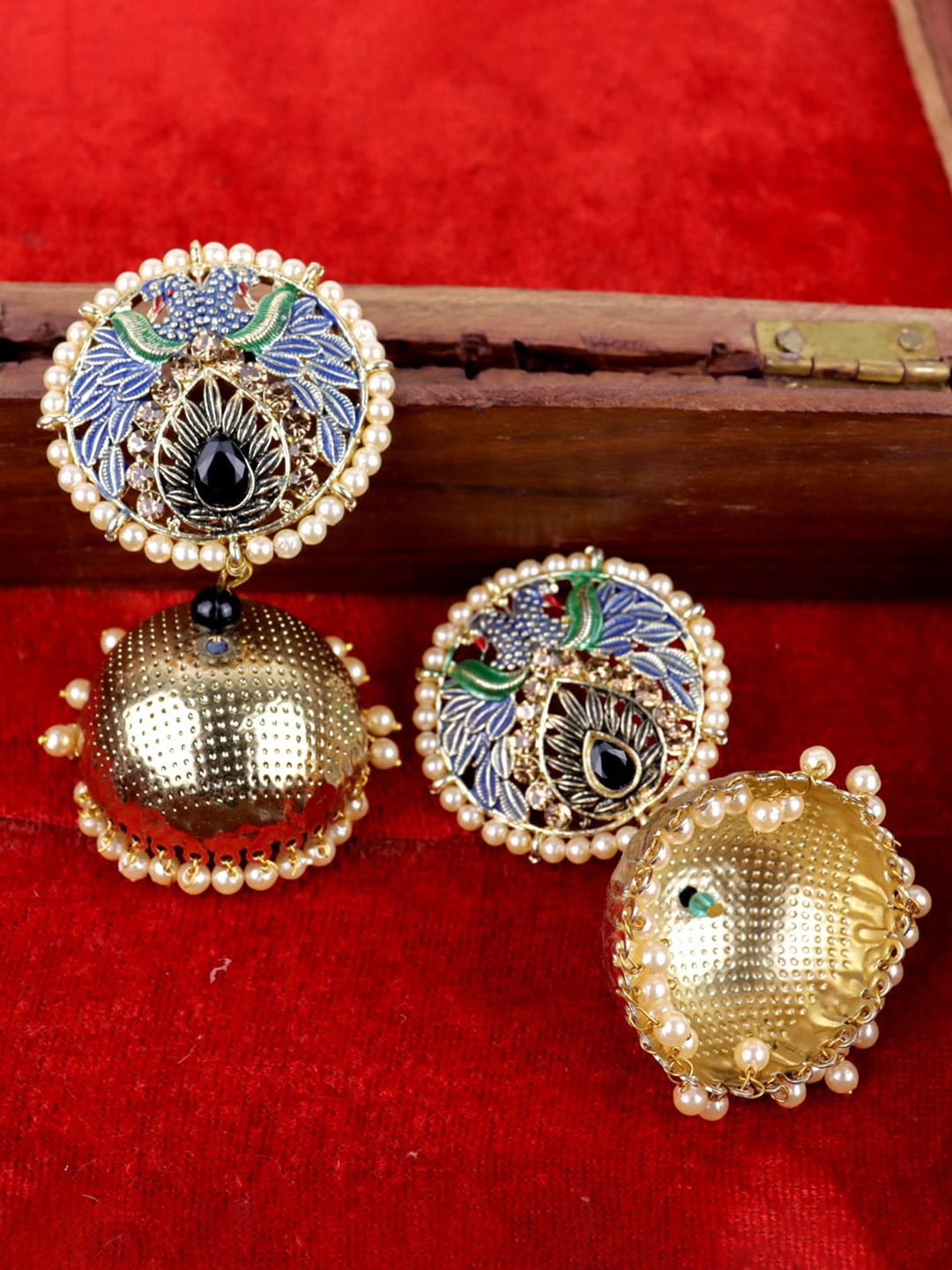 

VAGHBHATT Gold Plated Circular Jhumkas Earrings, Black