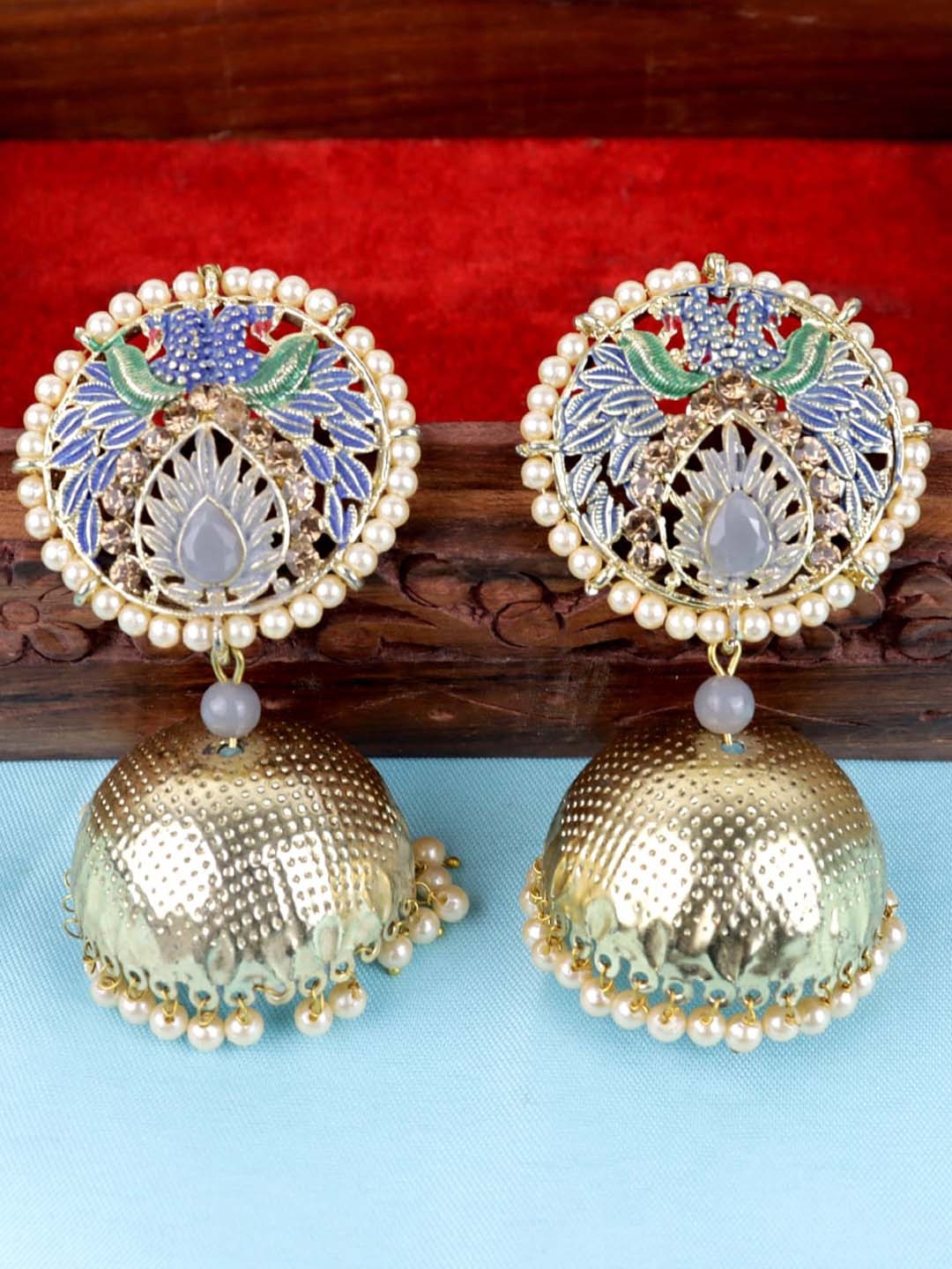 

VAGHBHATT Gold-Plated Dome Shaped Jhumkas, Grey