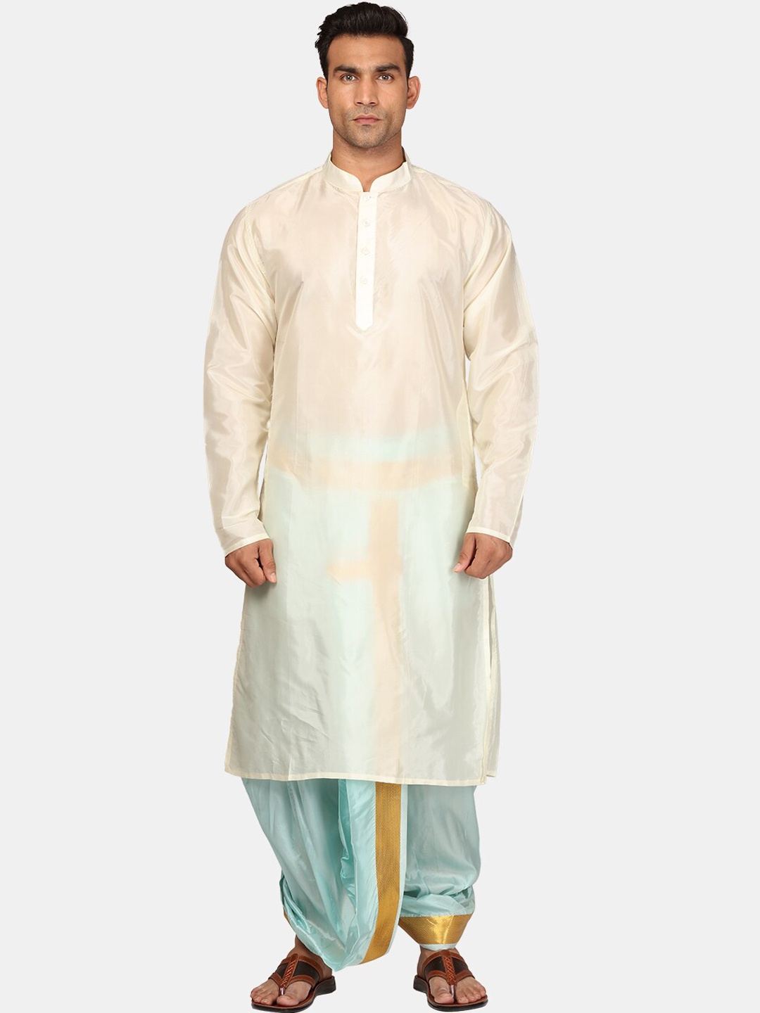 

Sethukrishna Mandarin Collar Straight Zari Kurta With Dhoti Pants, White