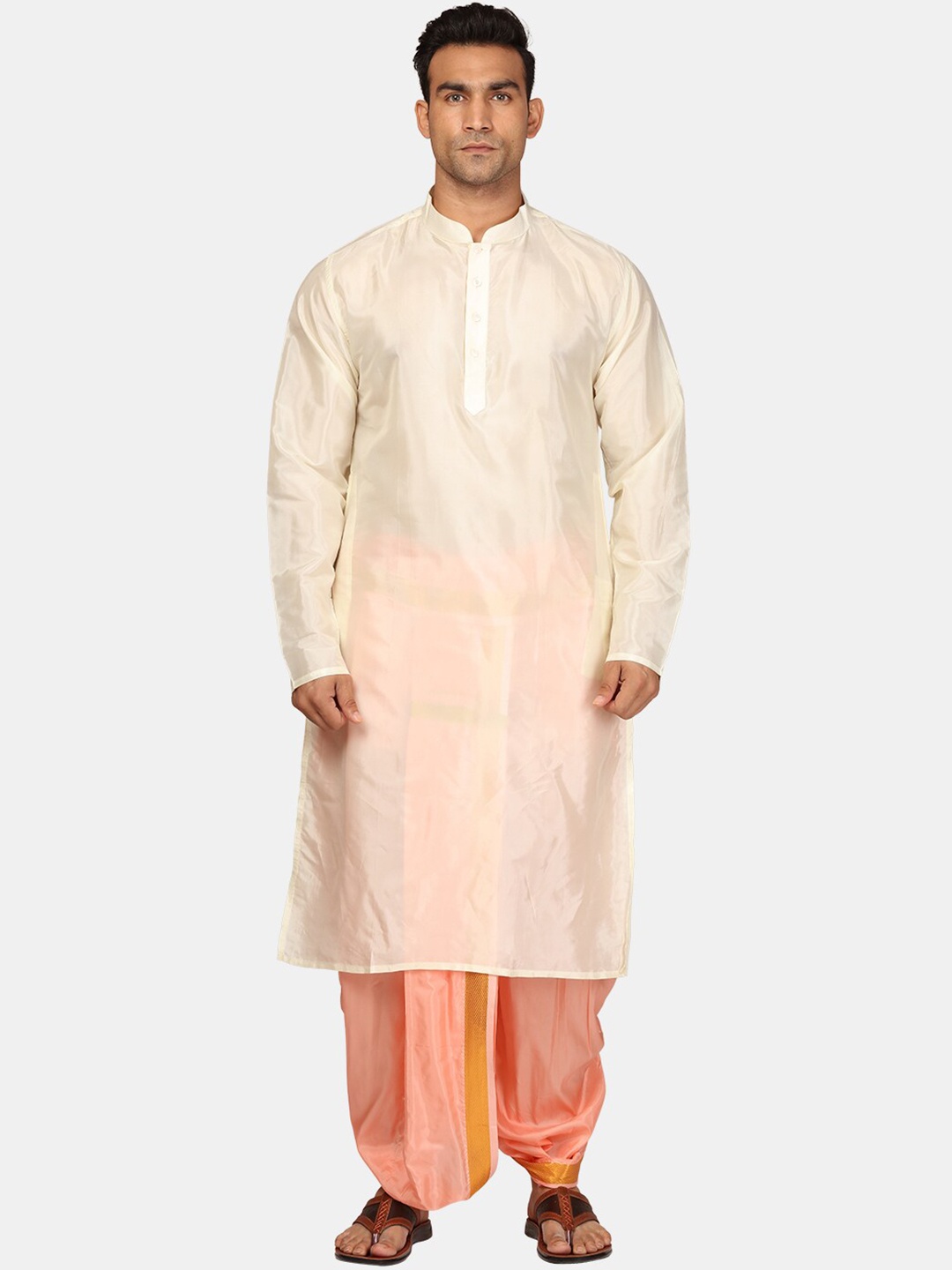 

Sethukrishna Mandarin Collar Straight Zari Kurta With Dhoti Pants, White