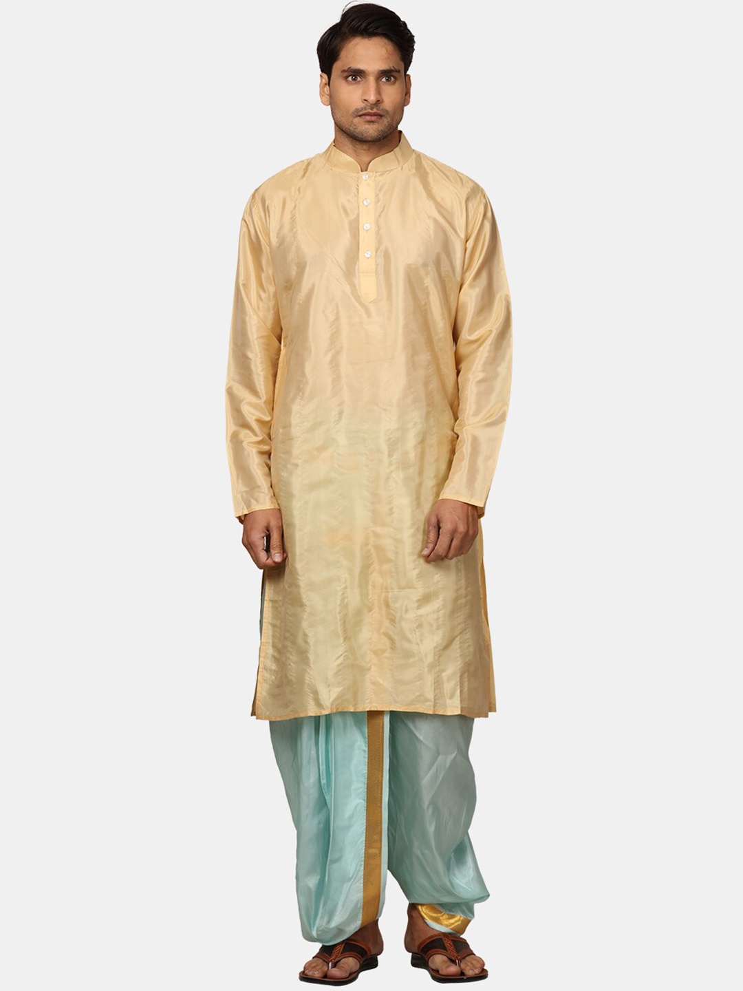 

Sethukrishna Mandarin Collar Kurta With Dhoti Pants, Beige