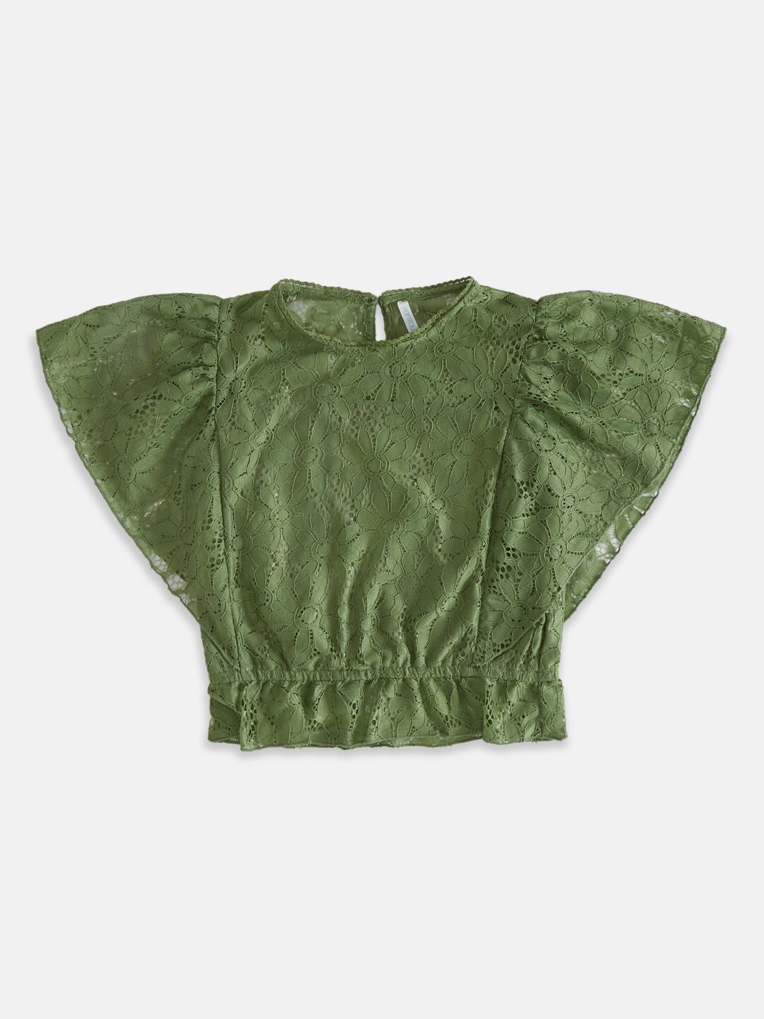 

Pantaloons Junior Girls Self Design Cotton Blouson Top, Olive