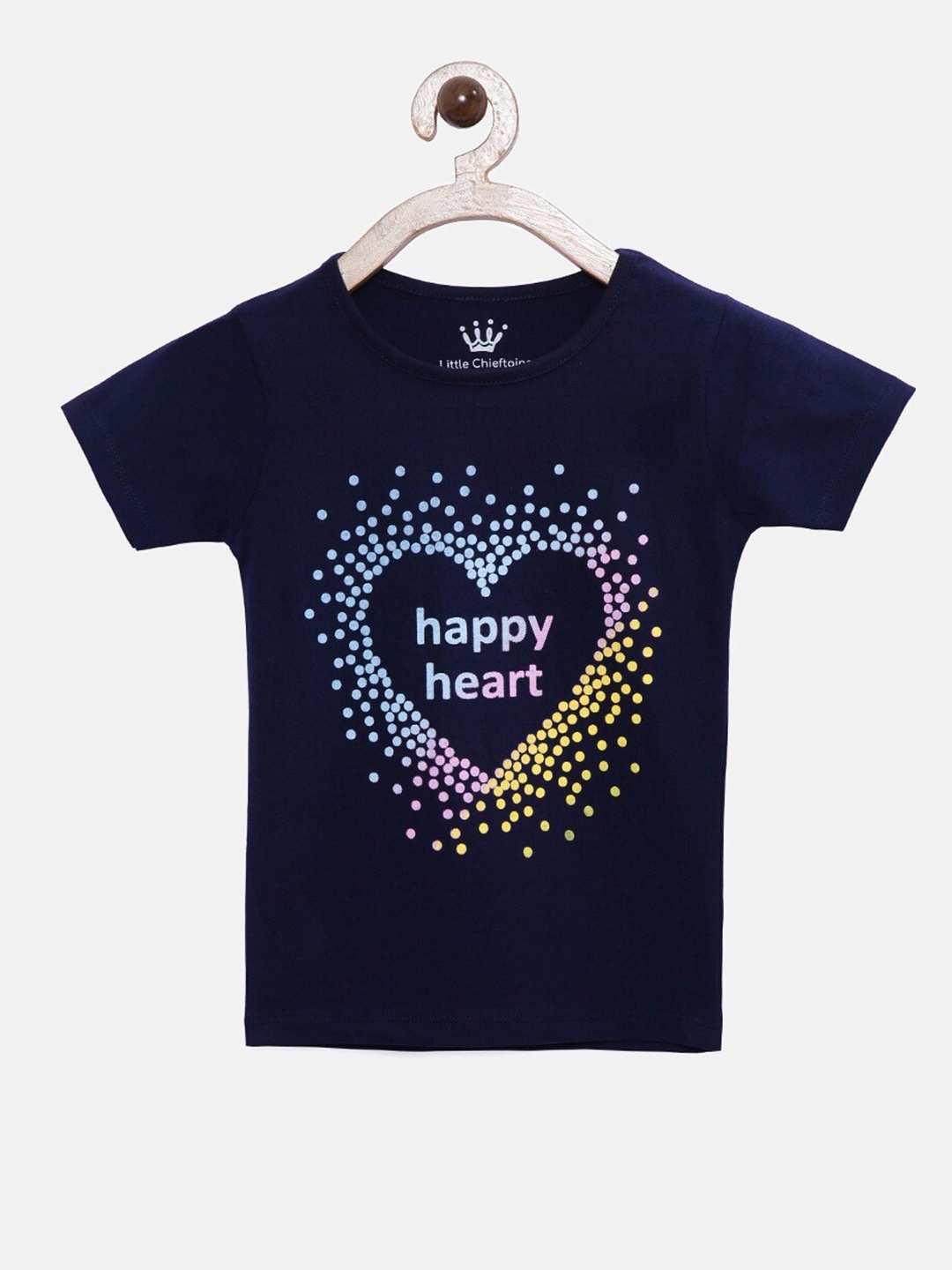 

Little Chieftains Girls Typography Printed Round Neck Cotton T-shirt, Navy blue