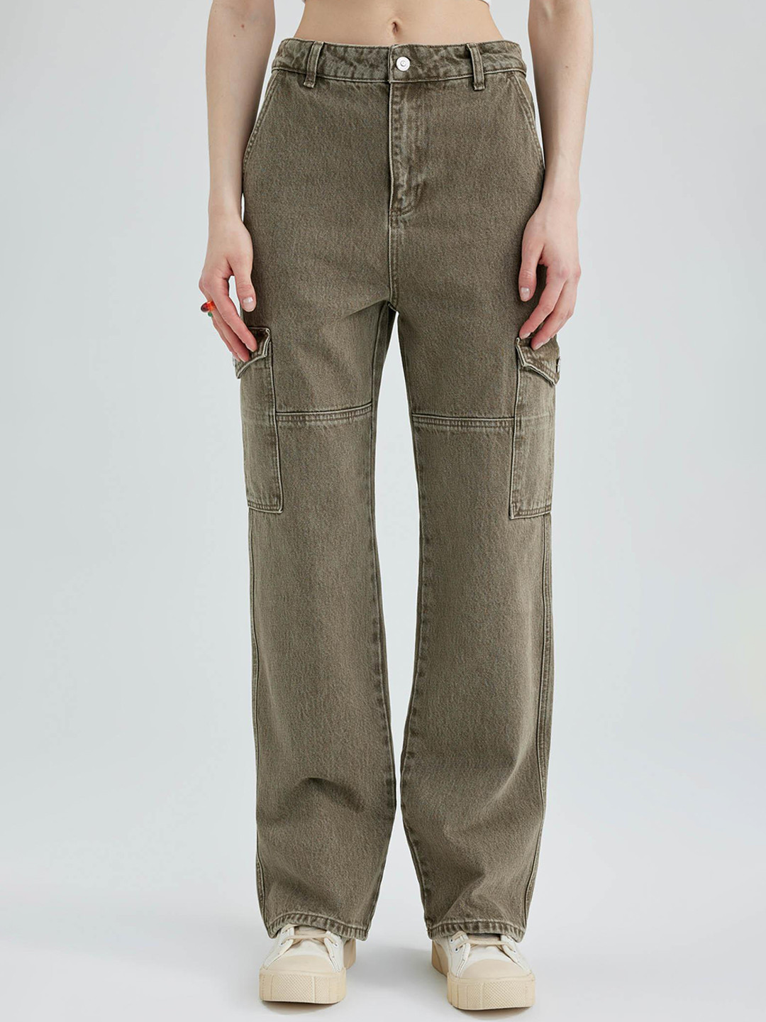 

DeFacto Women Straight Fit Pure Cotton Jeans, Olive