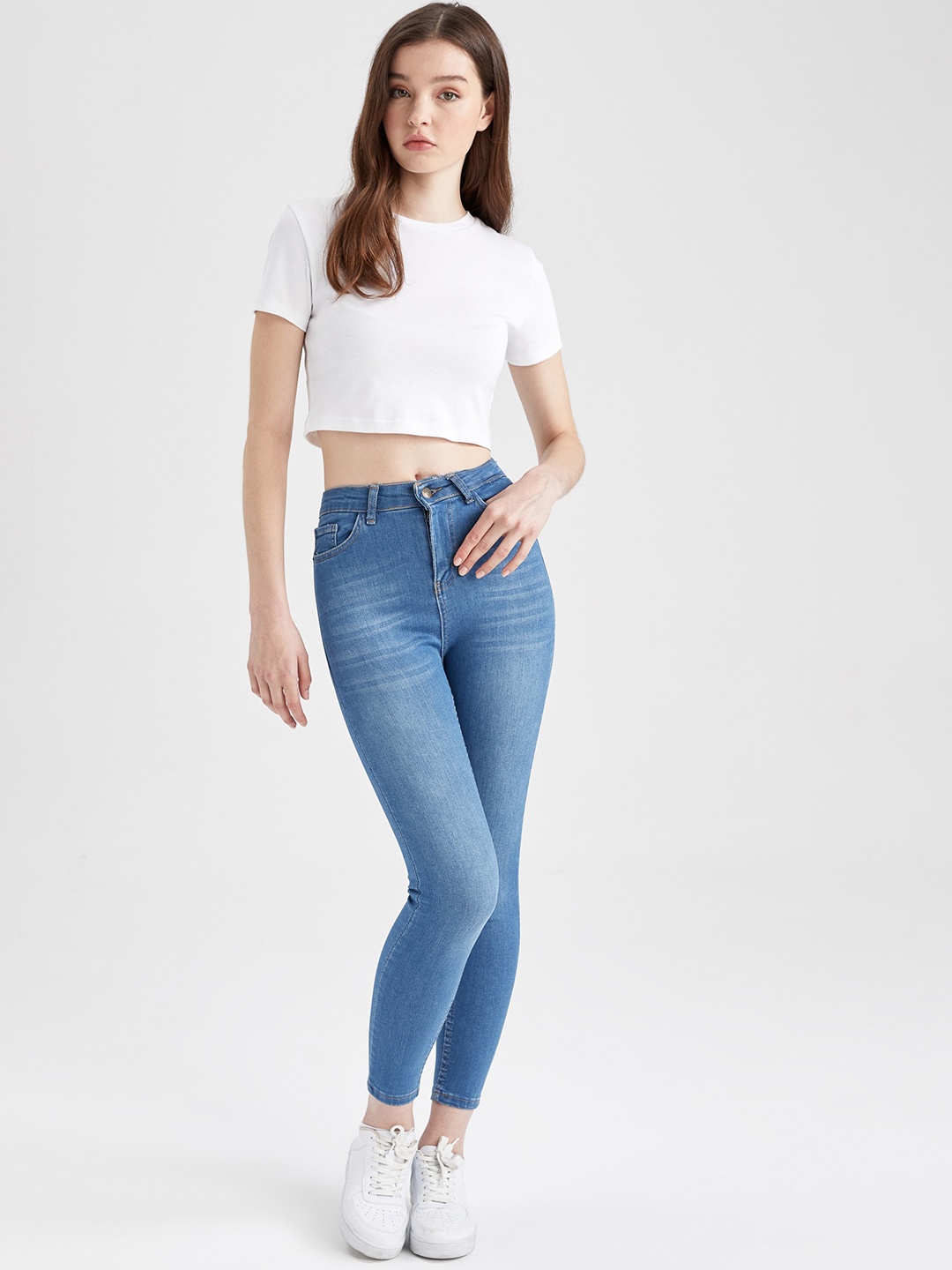

DeFacto Women Slim Fit Stretchable High-Rise Jeans, Blue