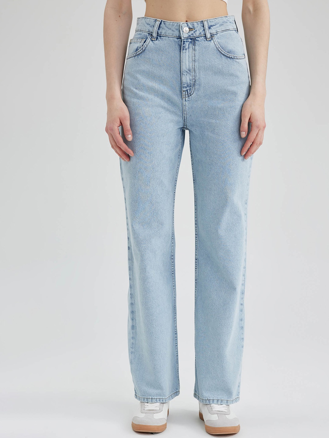 

DeFacto Women High-Rise Pure Cotton Jeans, Blue