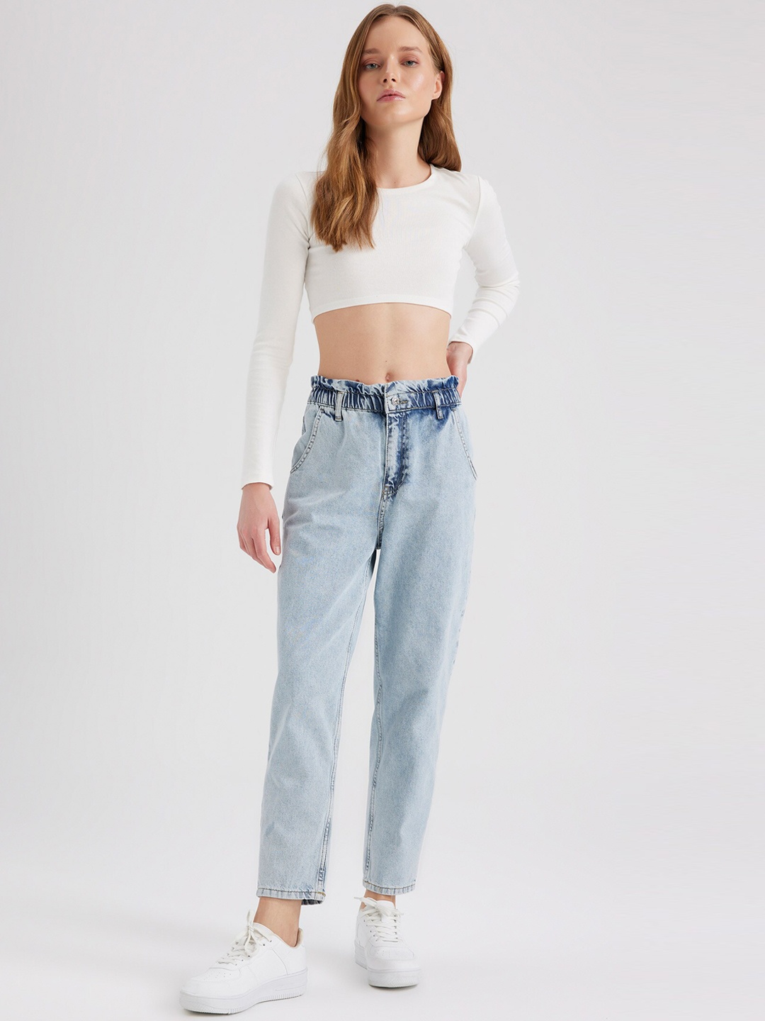 

DeFacto Women High-Rise Pure Cotton Jeans, Blue