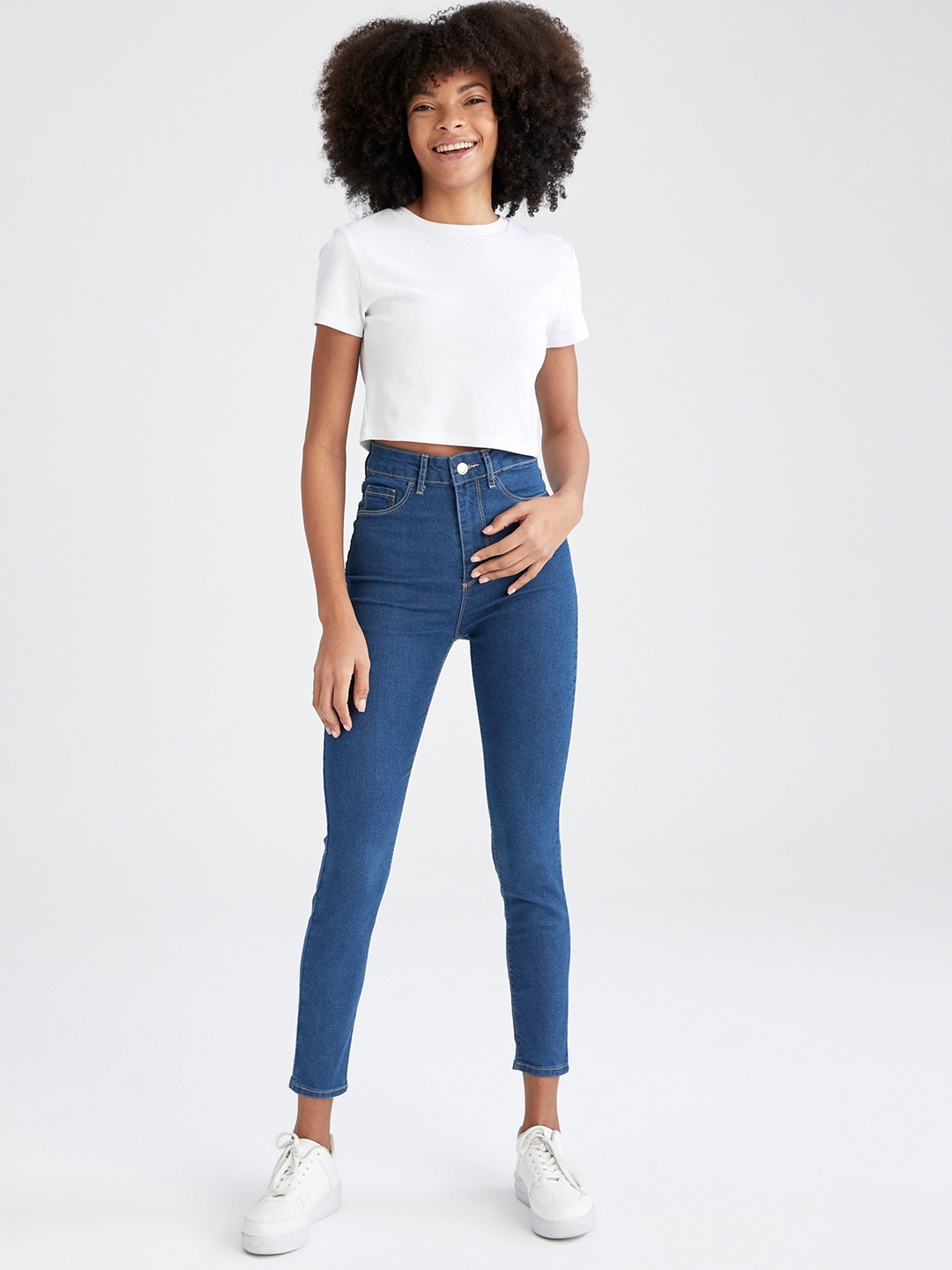 

DeFacto Women Slim Fit Stretchable High-Rise Jeans, Blue