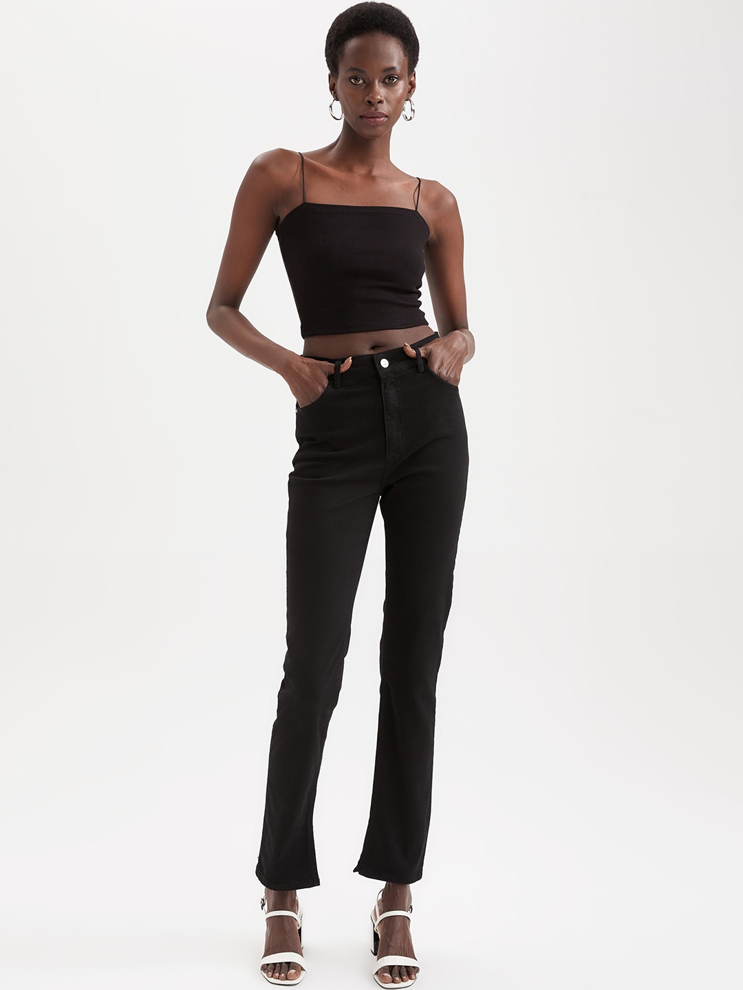 

DeFacto Women Clean Look High-Rise Slits Stretchable Skinny Fit Jeans, Black