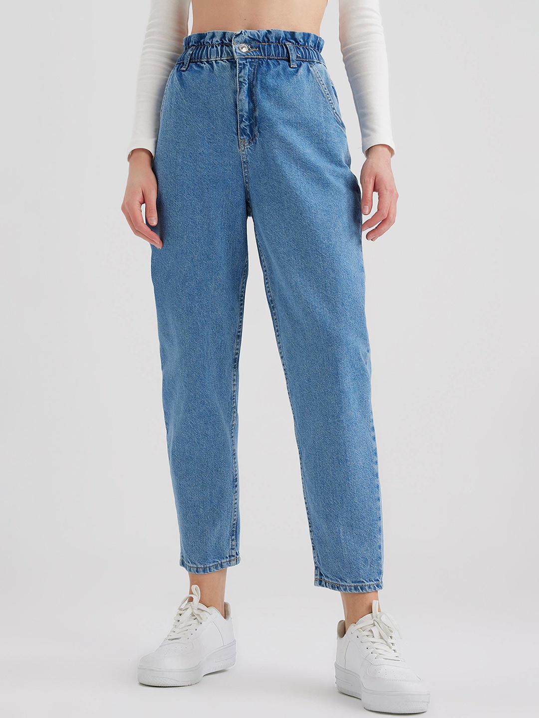 

DeFacto Women High-Rise Pure Cotton Jeans, Blue