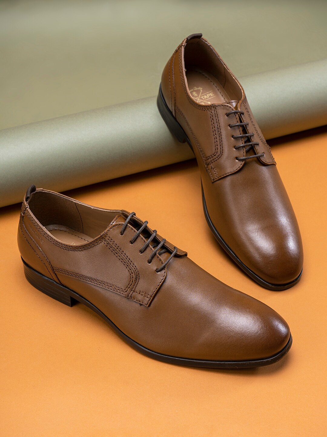 Red Tape Men Leather Formal Derbys, Tan
