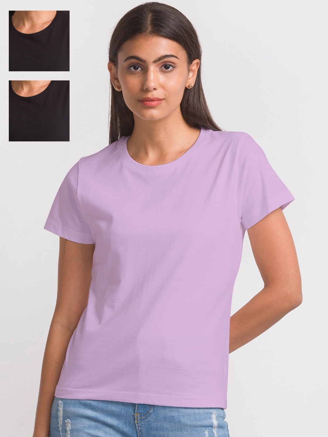 

NOIRA Pack Of 3 Regular Fit Cotton T-Shirt, Black
