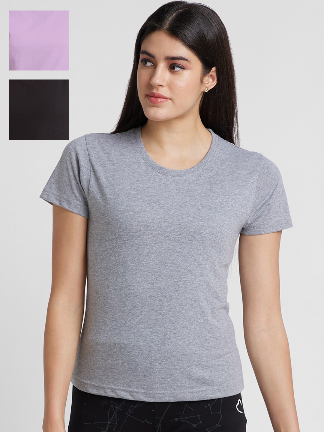 

NOIRA Pack Of 3 Cotton T-shirt, Black