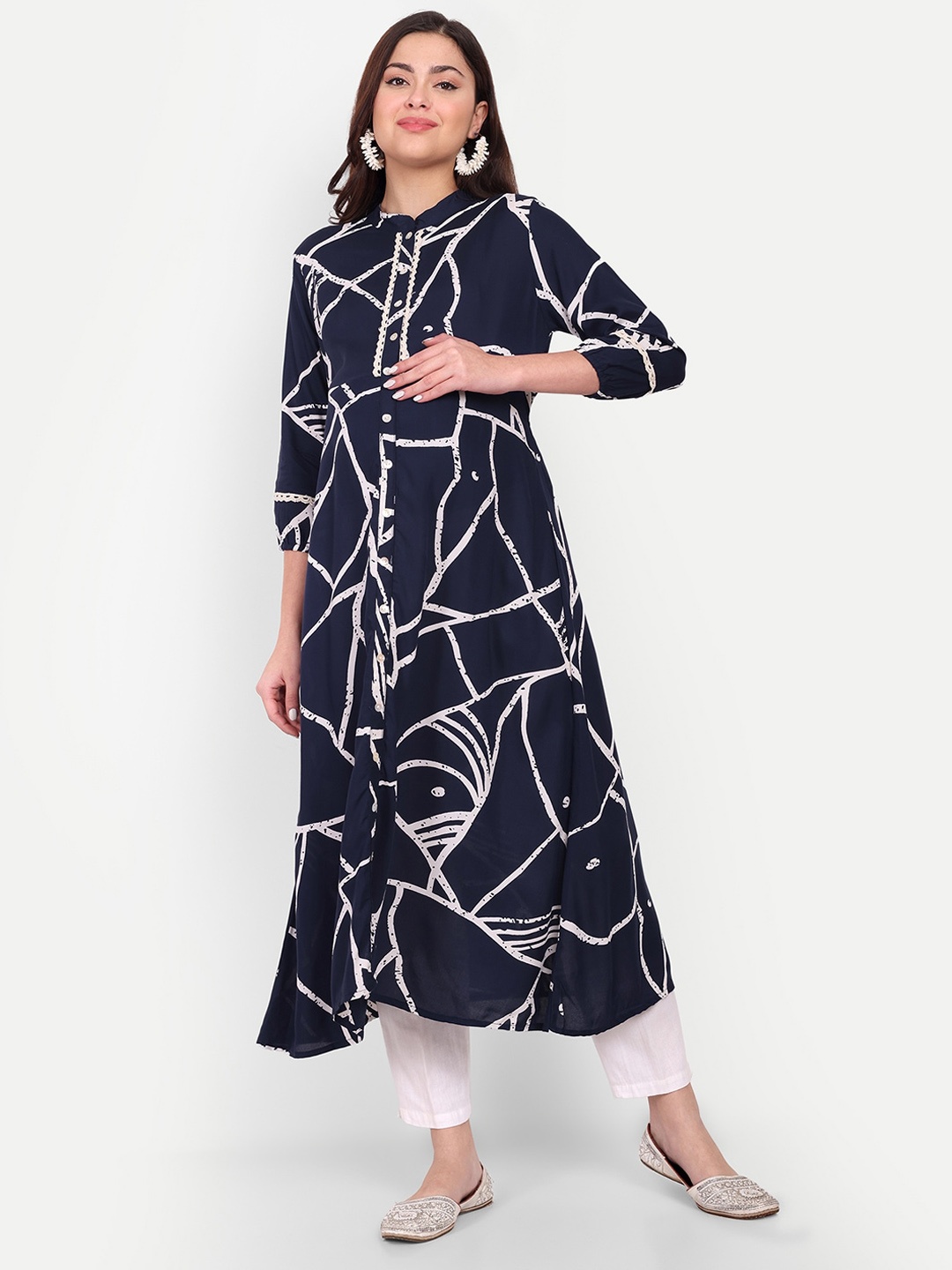 

Aaruvi Ruchi Verma Abstract Printed Maternity Anarkali Kurta, Navy blue