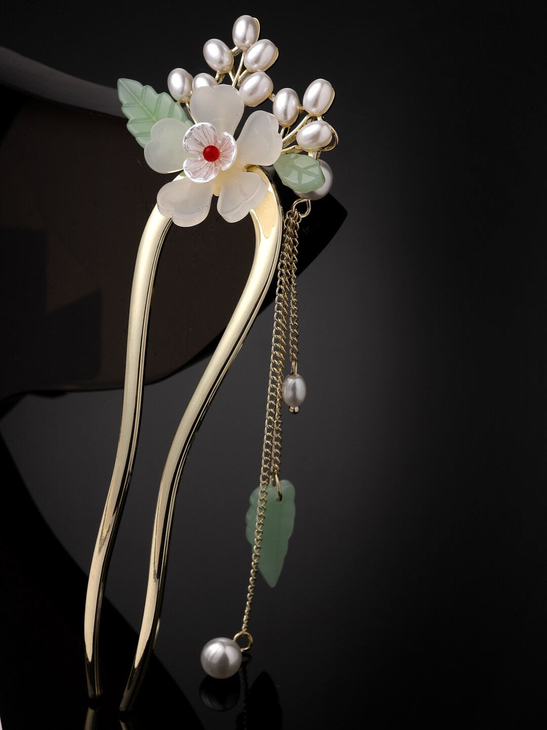 

VOGUE PANASH Women Embellished Metal Floral Hairstick, Sea green