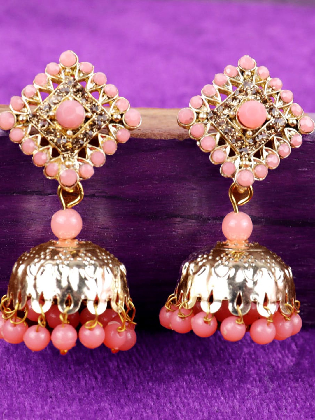 

VAGHBHATT Gold Plated Geometric Jhumkas Earrings, Peach