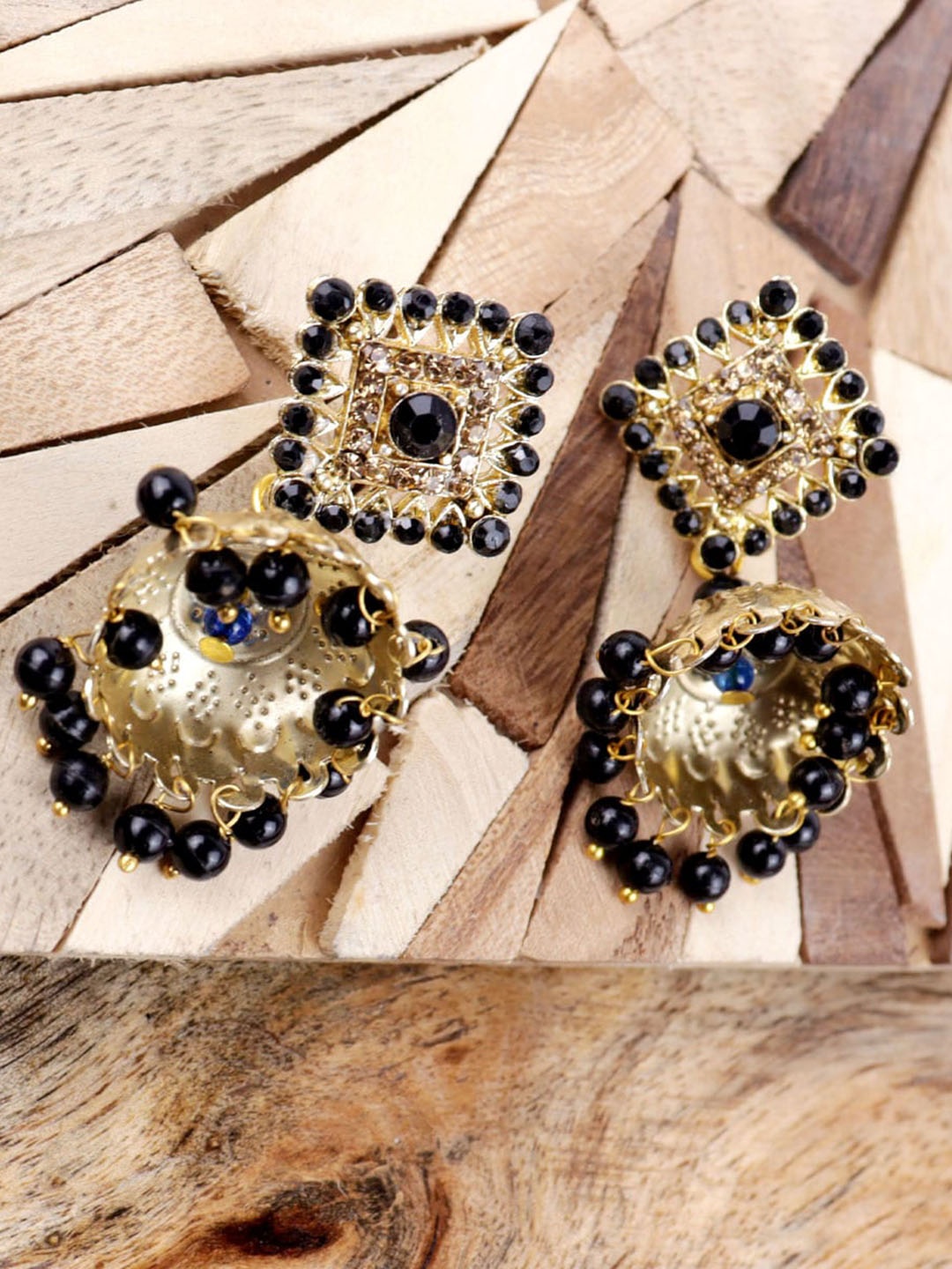 

VAGHBHATT Gold-Plated Dome Shaped Jhumkas, Black