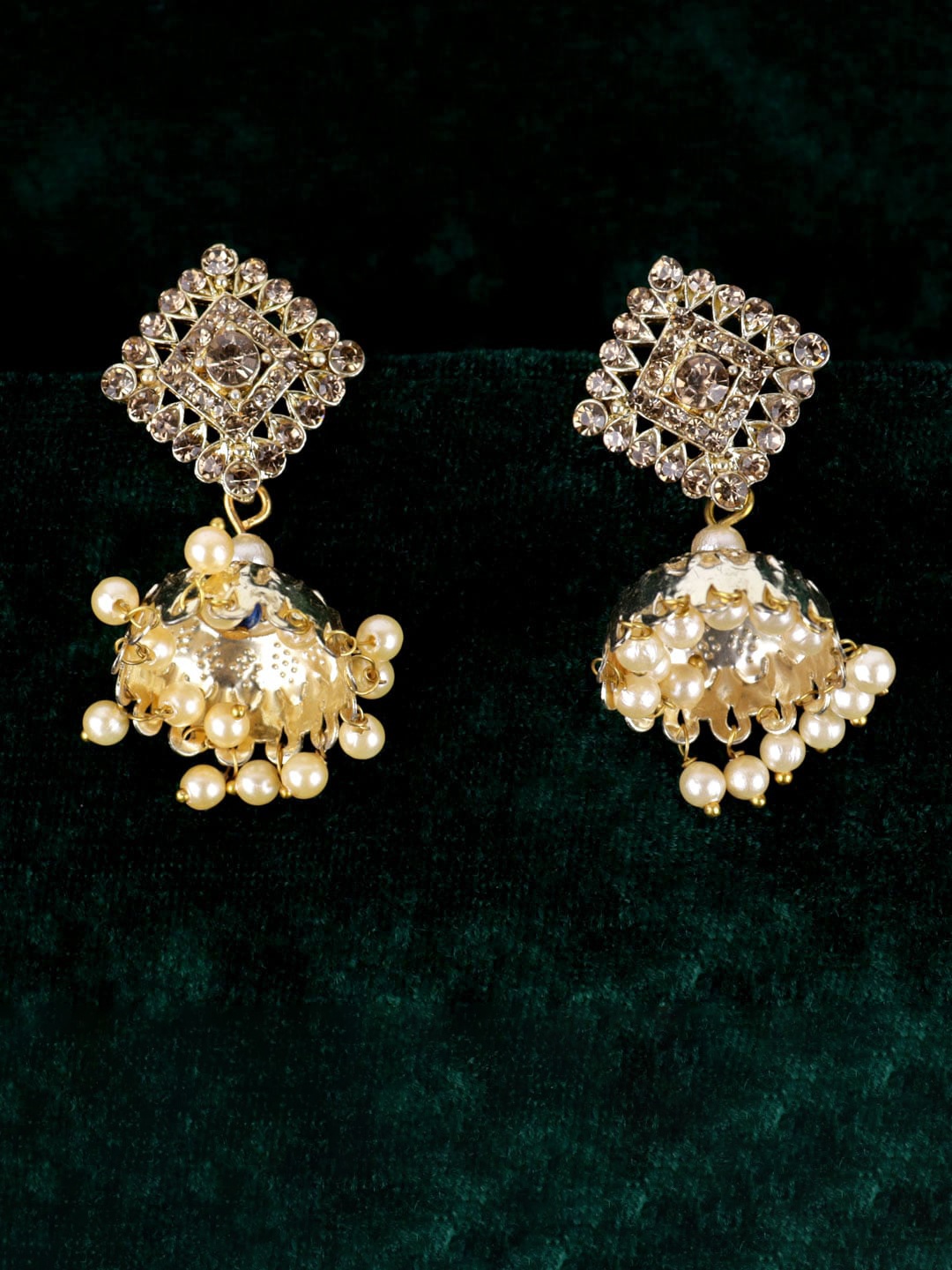 

VAGHBHATT Gold-Plated Geometric Jhumkas Earrings, Cream